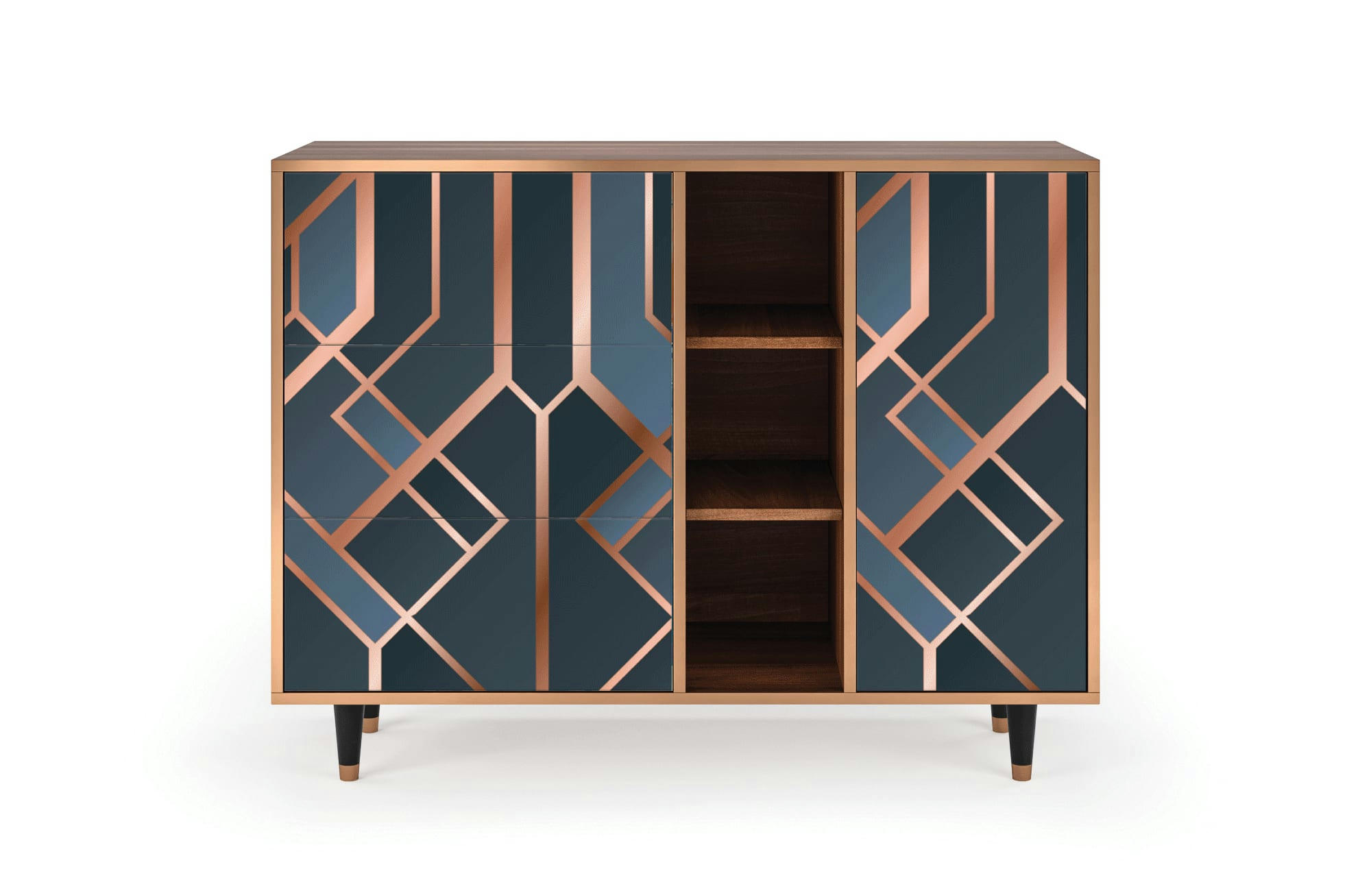 ASHY 1920' - Buffet  bleu-vert 3 tiroirs et 1 porte L 125 cm