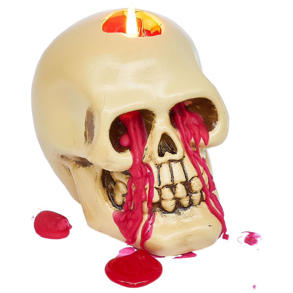 Bougie Halloween tête de mort beige
