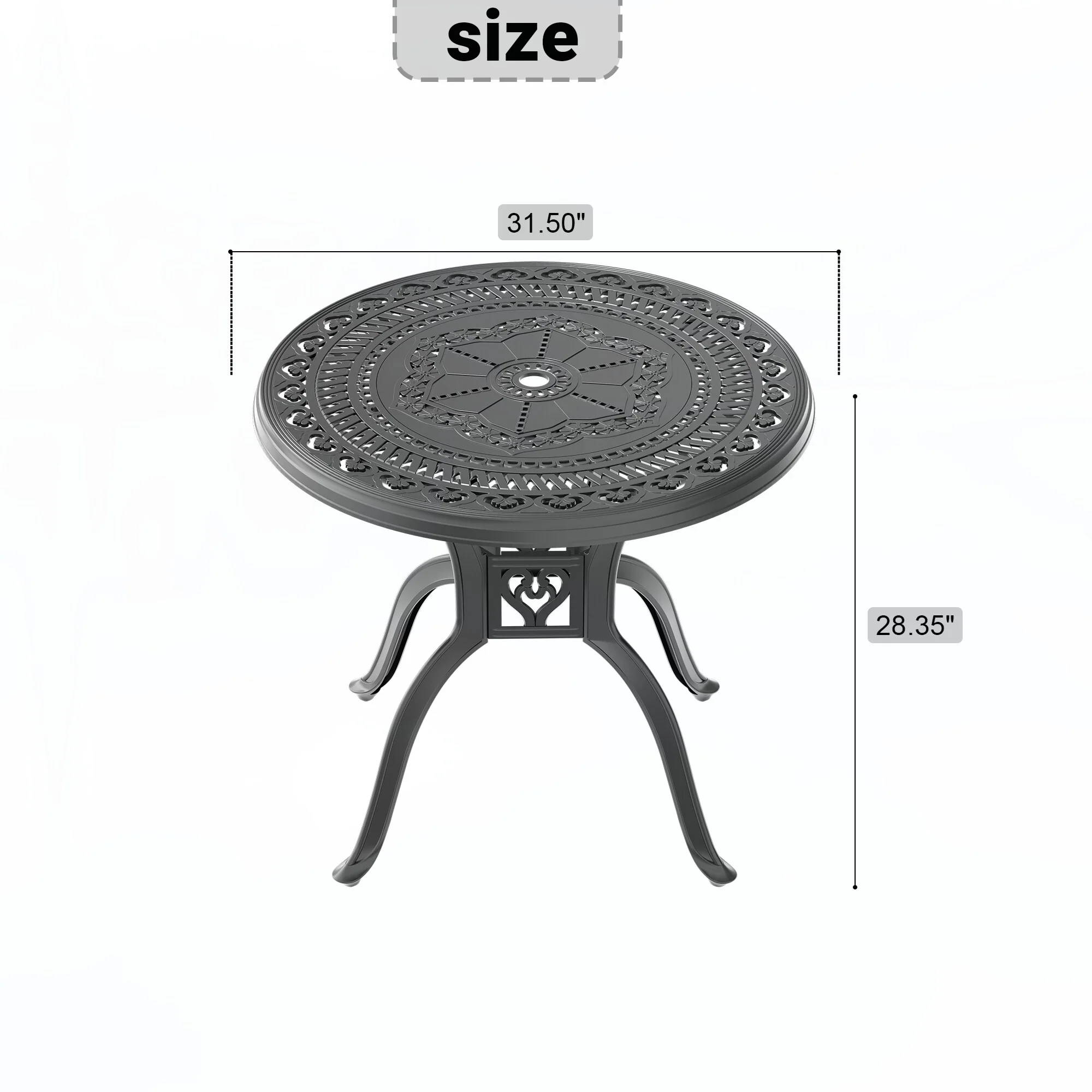 Aluminum Patio Dining Table with exquisite carved lines