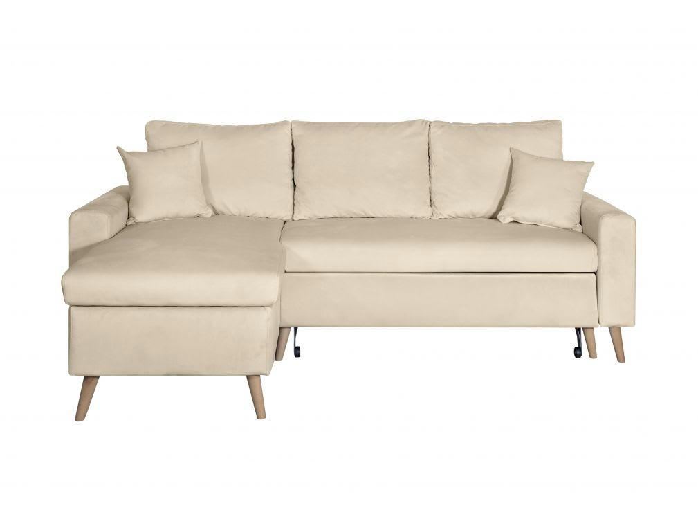 MARIA SCANDINAVE - Canapé d'angle convertible 3 places scandinave en velours - Beige