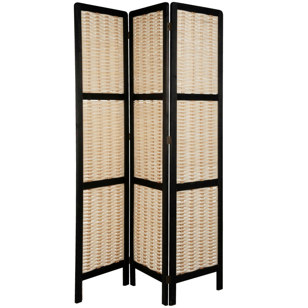 FLORO - Paravent en bambou et bois de paulownia beige et noir