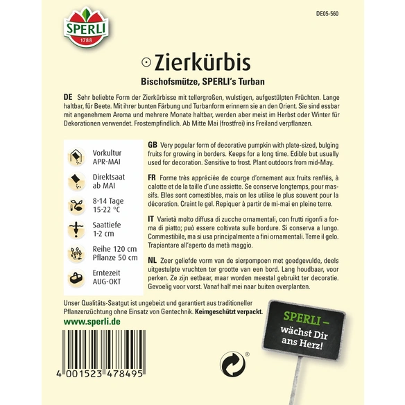 Zierkürbis »SPERLI's Turban«, einjährig, Bischofsmütze, kleinfrüchtig, Höhe bis 250 cm