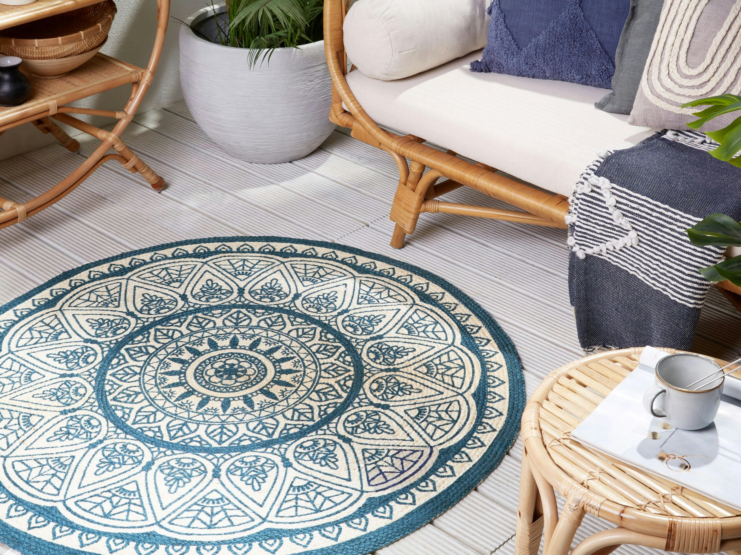 ANADERE - Tapis en tissu bleu 120x120cm