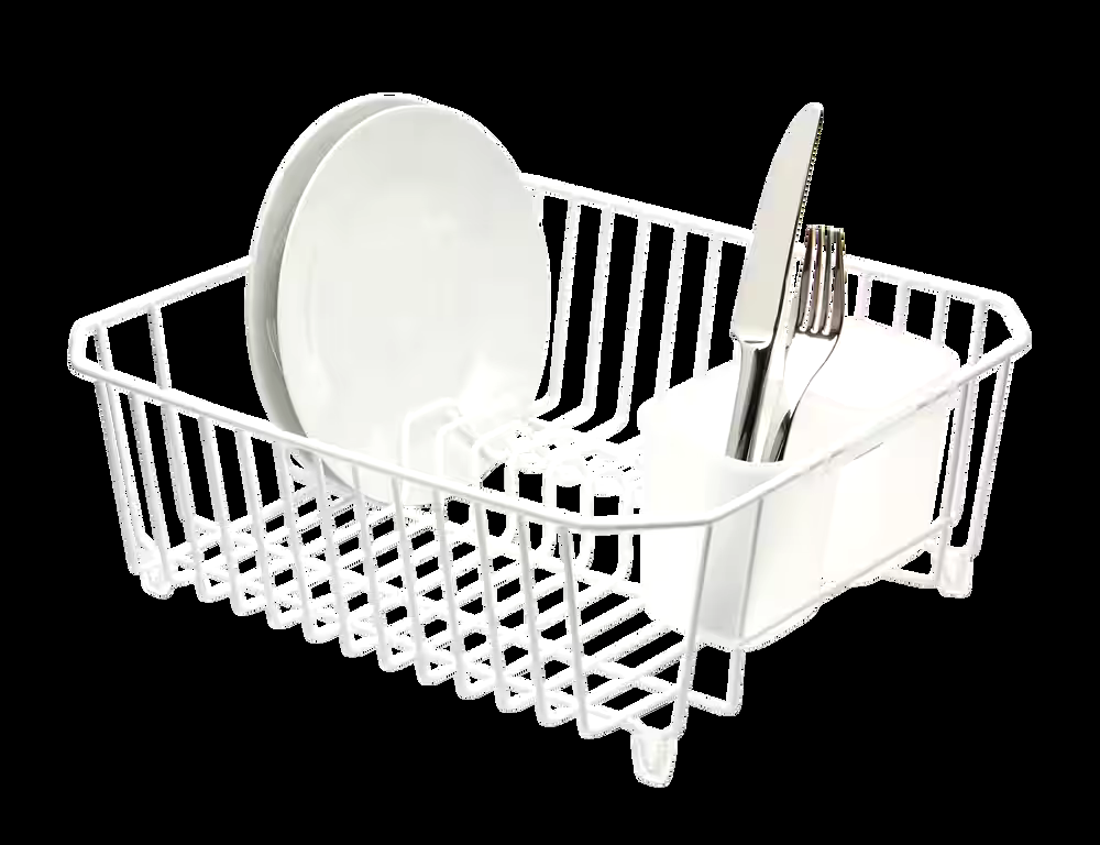 Type A Small Metal Dish Drying/Draining Rack For Kitchen, White, 14.25 x 12.5 x 5-in