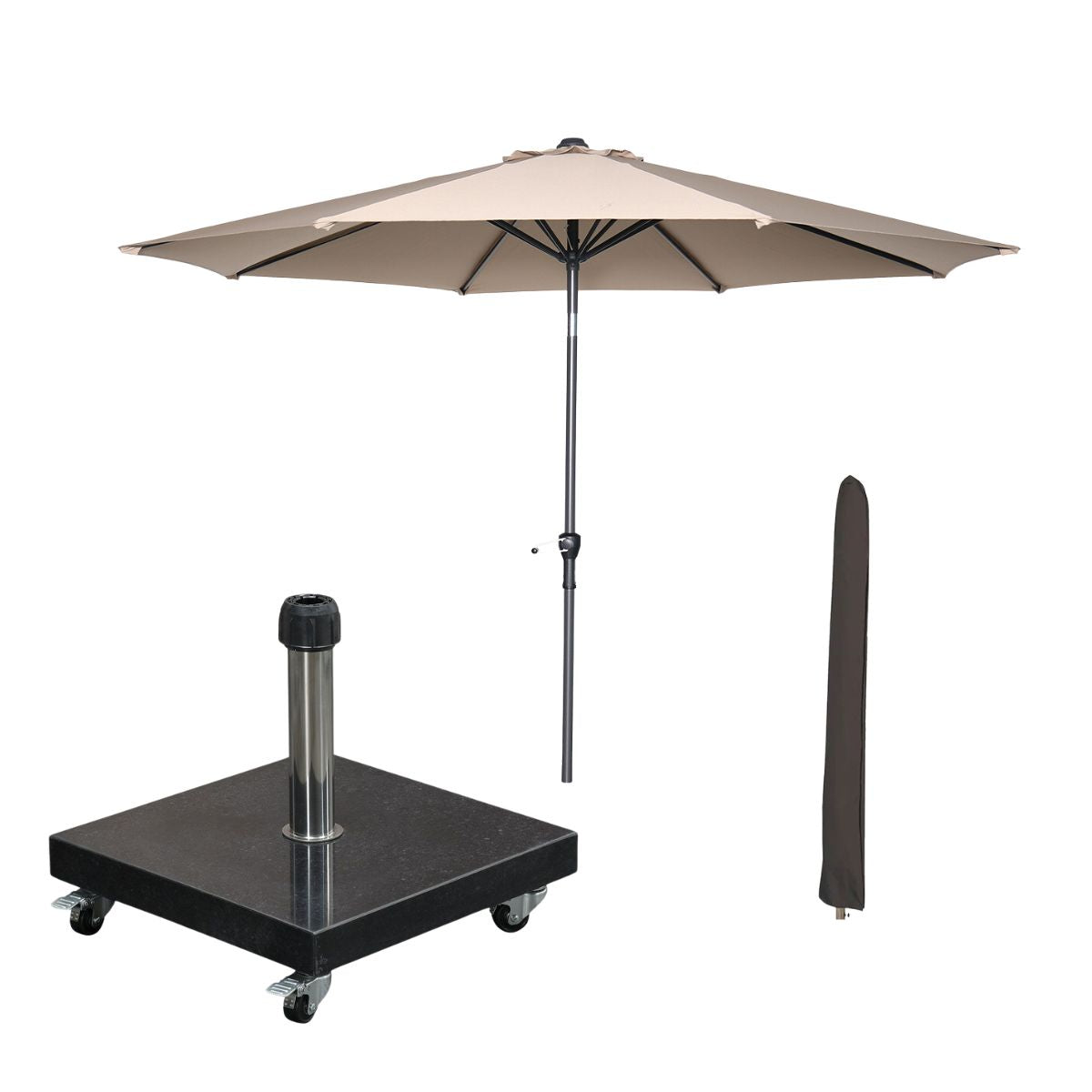 Garden Impressions stokparasol Lotus ecru 250x250 cm met Eureka voet en hoes