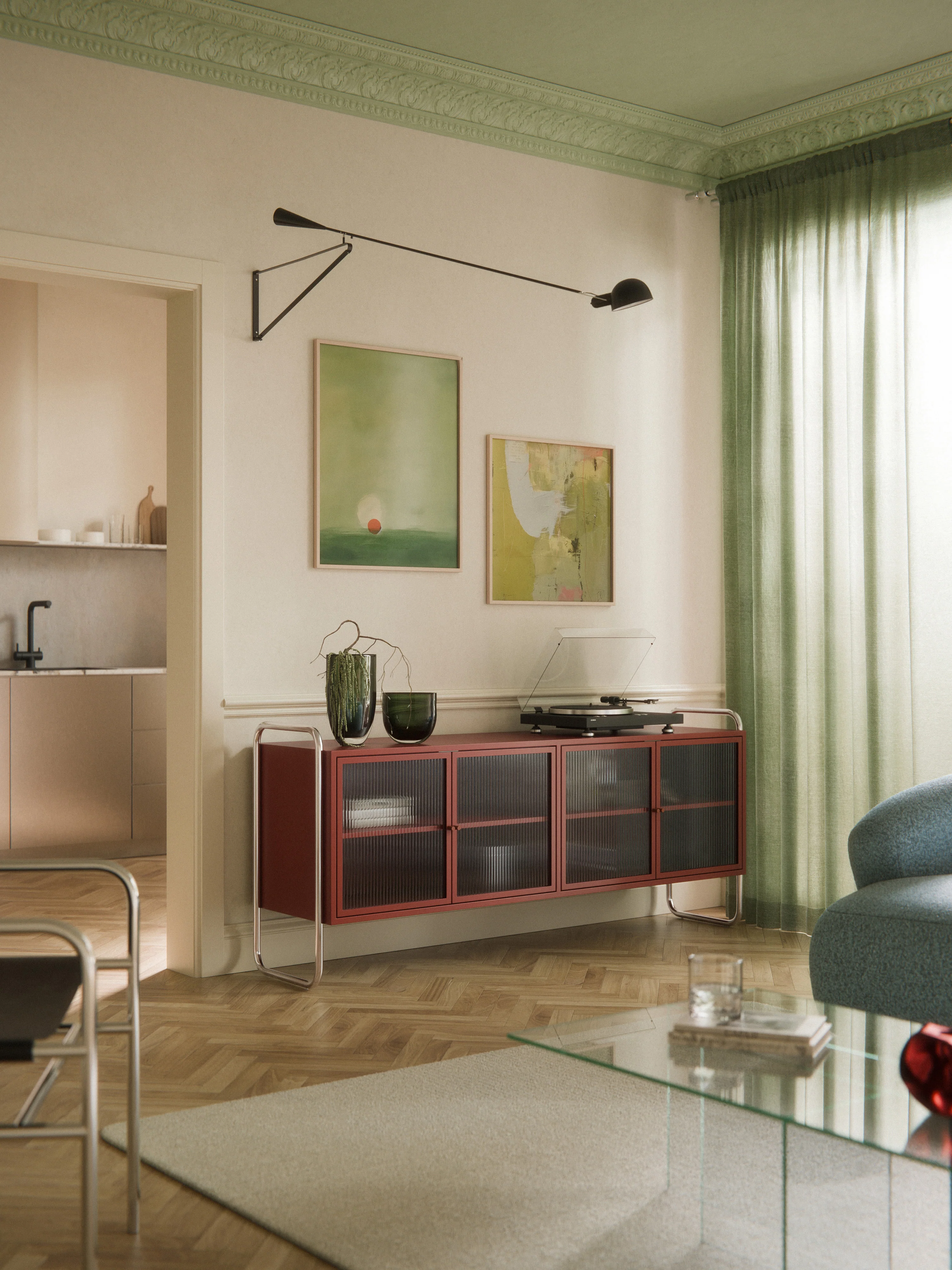Metall-Sideboard Robyn mit Glas-Front