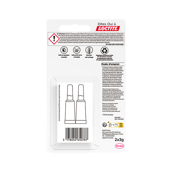 Colle Superglue-3 Power Flex Loctite 3g, lot de 2 tubes