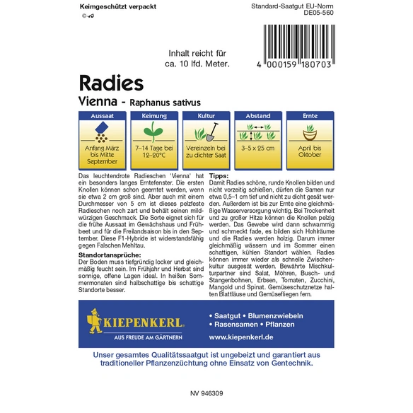 Radieschen, Raphanus sitivus var. sativus, für ca. 10 lfd. Meter