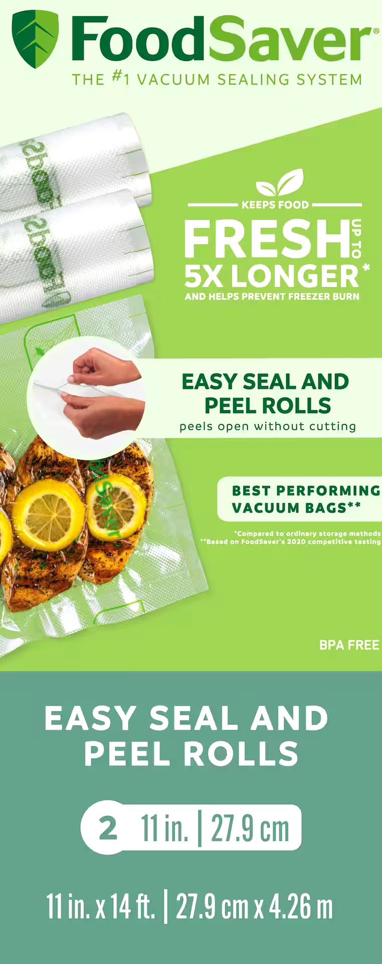 FoodSaver Easy Seal & Peel Vacuum Sealer Roll, BPA-Free, 11-in x 14-ft, 2-pk