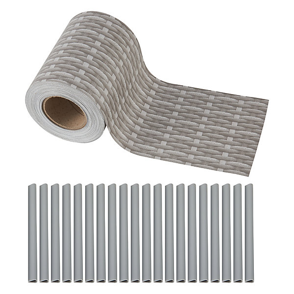 Bande de brise-vue Jesteburg PVC 35 m x 19 cm 6,65 m² gris avec aspect rotin en.casa
