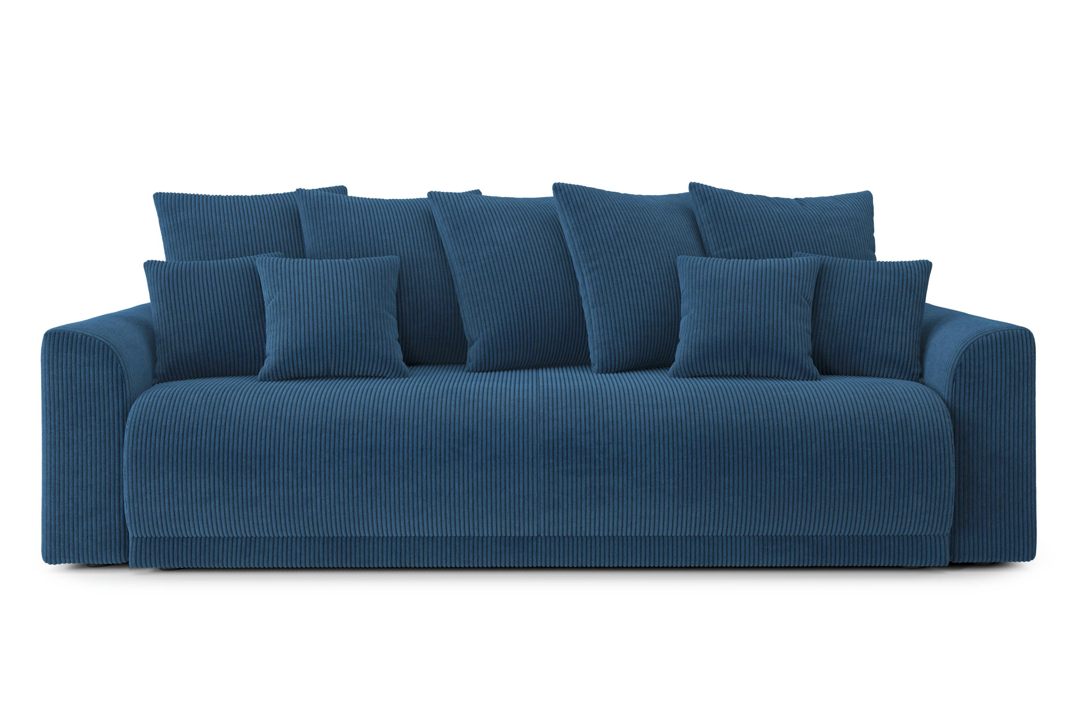 NOVA - Canapé droit convertible en velours côtelé 3 places bleu cobalt