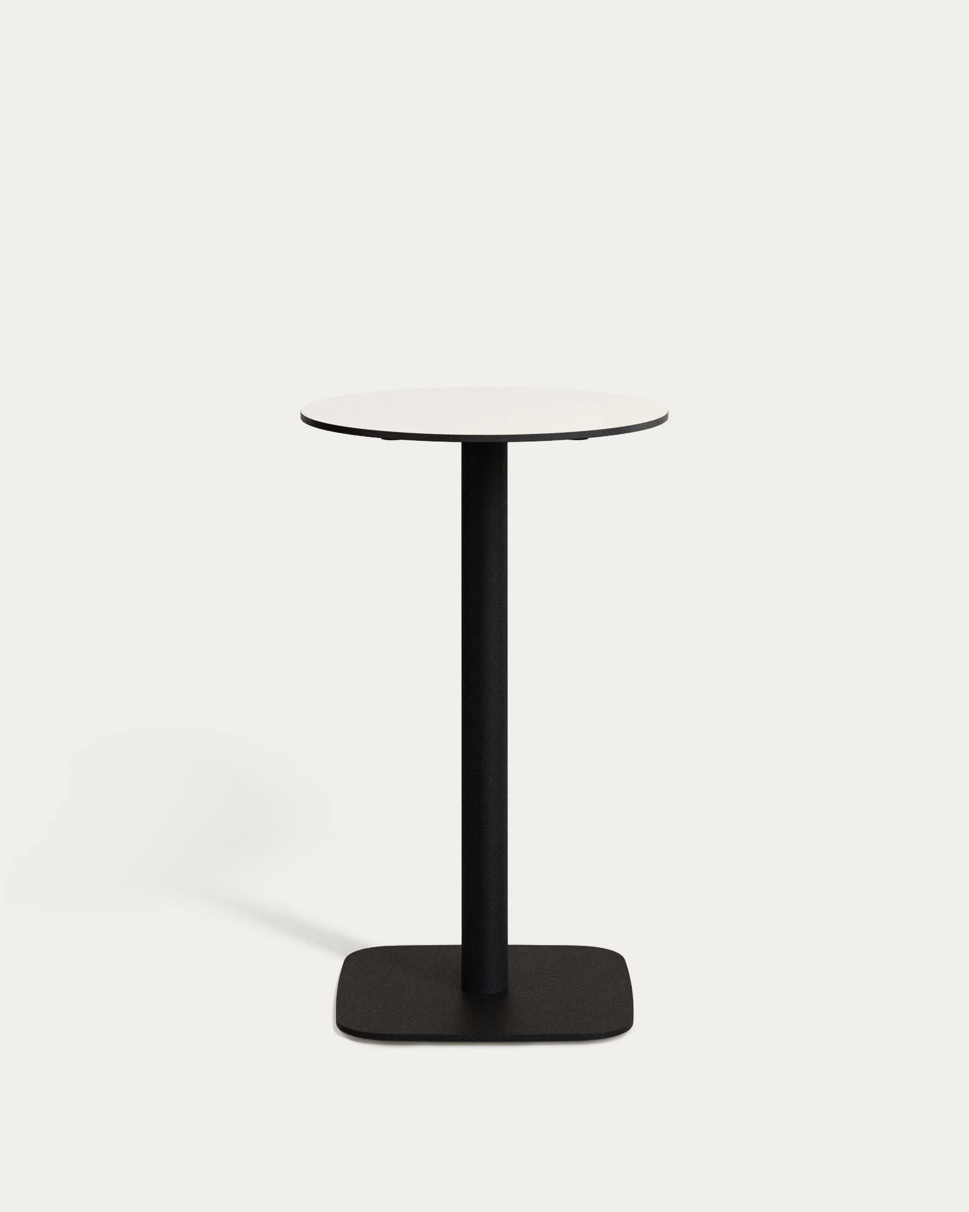 Dina high round outdoor table in white with metal leg in a painted black finish, Ø60x96 cm