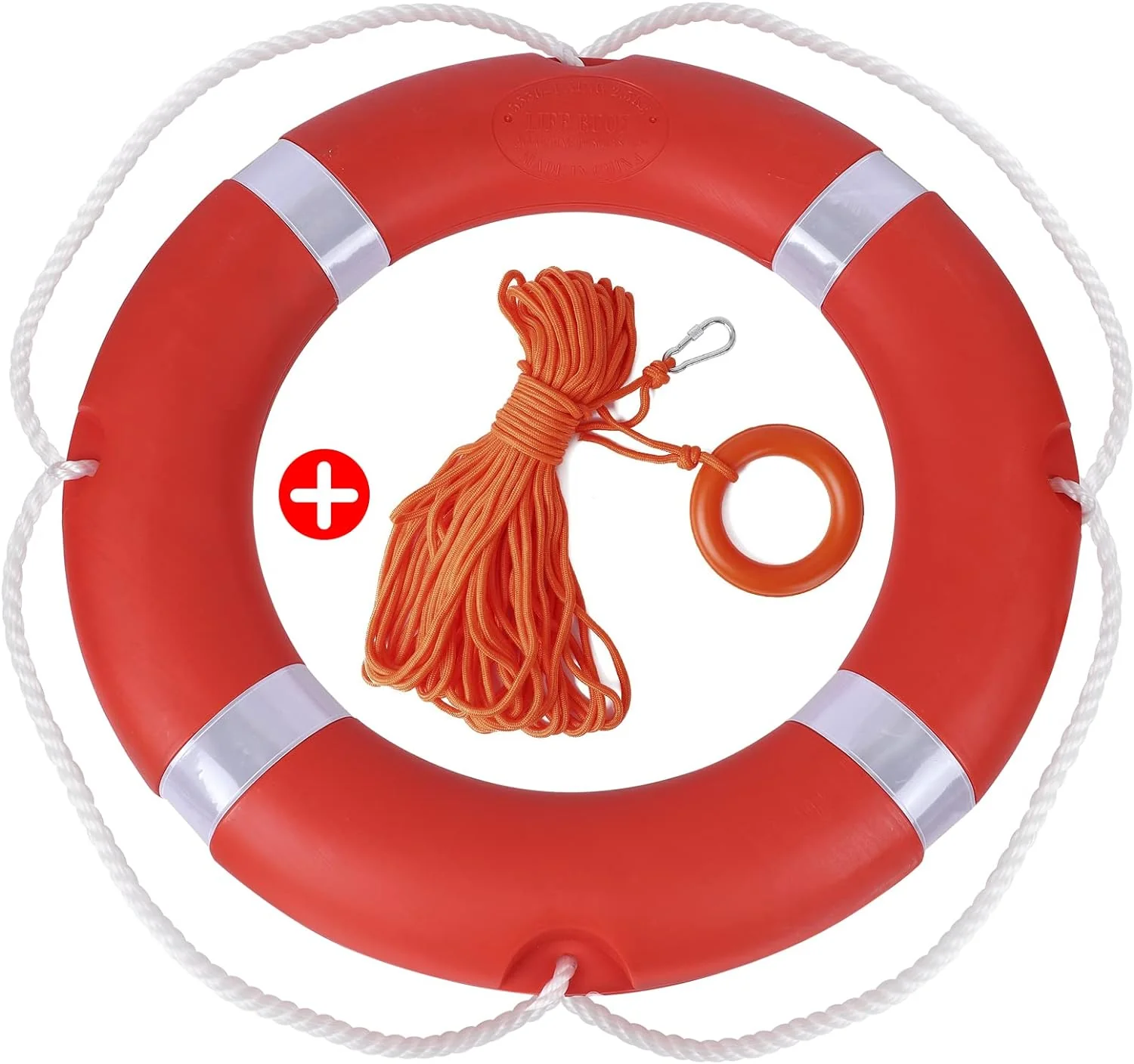 28 inch/23 inch Boat Safety Throw Ring with Water Floating Lifesaving Rope 98.4FT Set, 2.5/1.5 KG International Standard Throw Ring, Outdoor Professional Throwing Ring Rope Rescue Lifeguard Lifesaving(28 INCH)