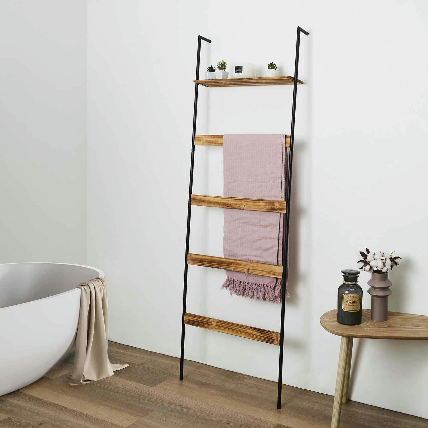 - Echelle porte serviettes avec étagère towel rack
