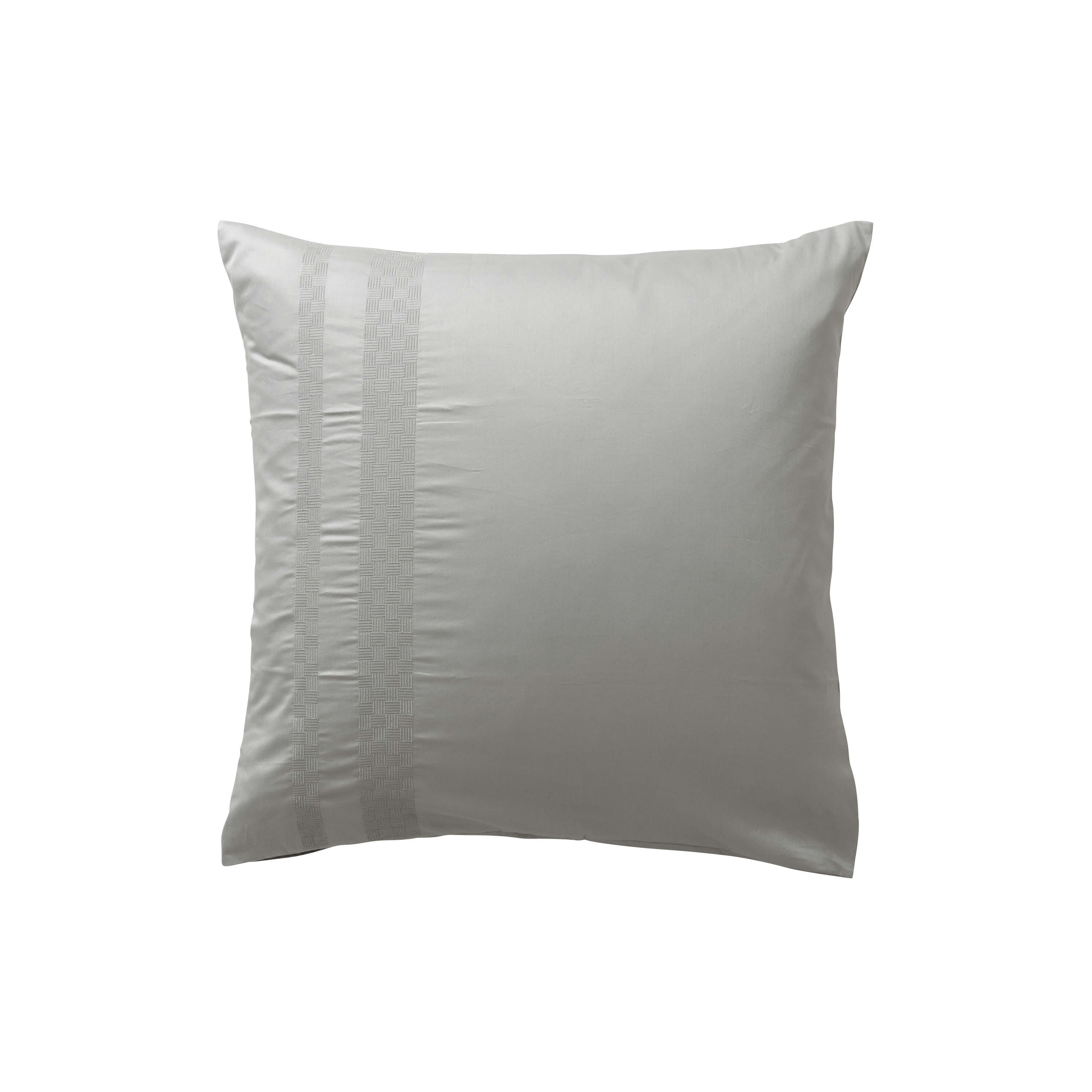 TITANE - Taie d'oreiller carré satin de coton Titane brodé gris 64 x 64 cm