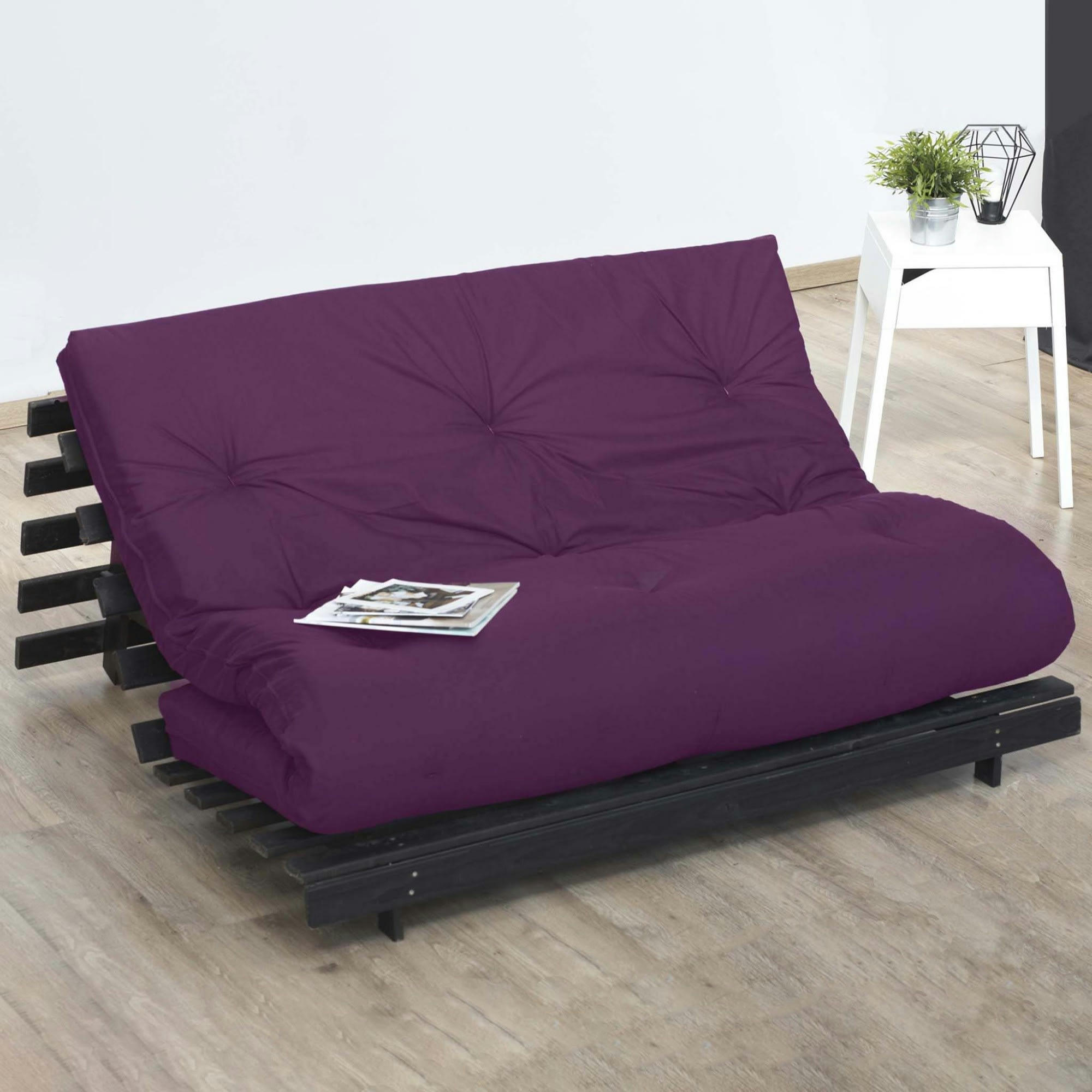 FUTON COTON - Matelas futon Coton Aubergine 90x190