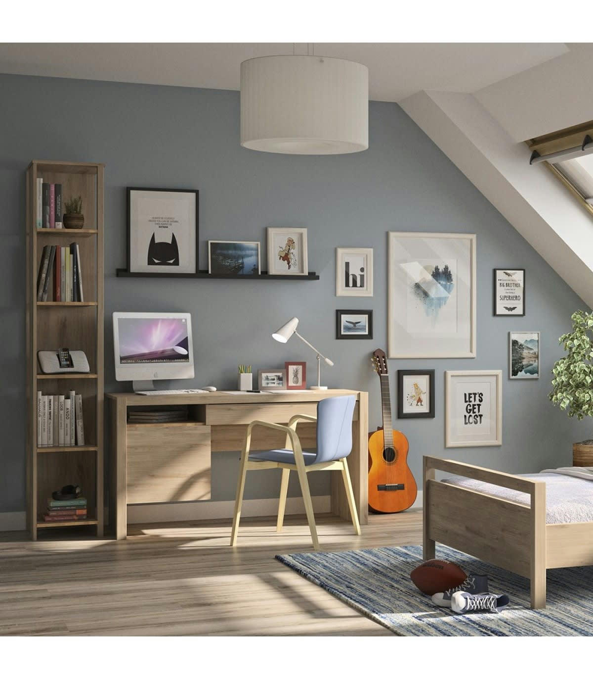 - Bibliothèque 5 niveaux de rangement effet chêne