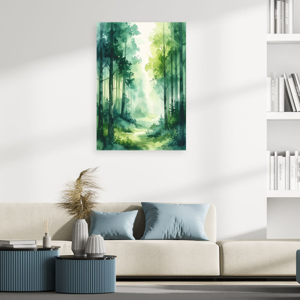 Obraz do salonu sypialni biura, Zielony Mglisty Las Leśny Krajobraz 20x30