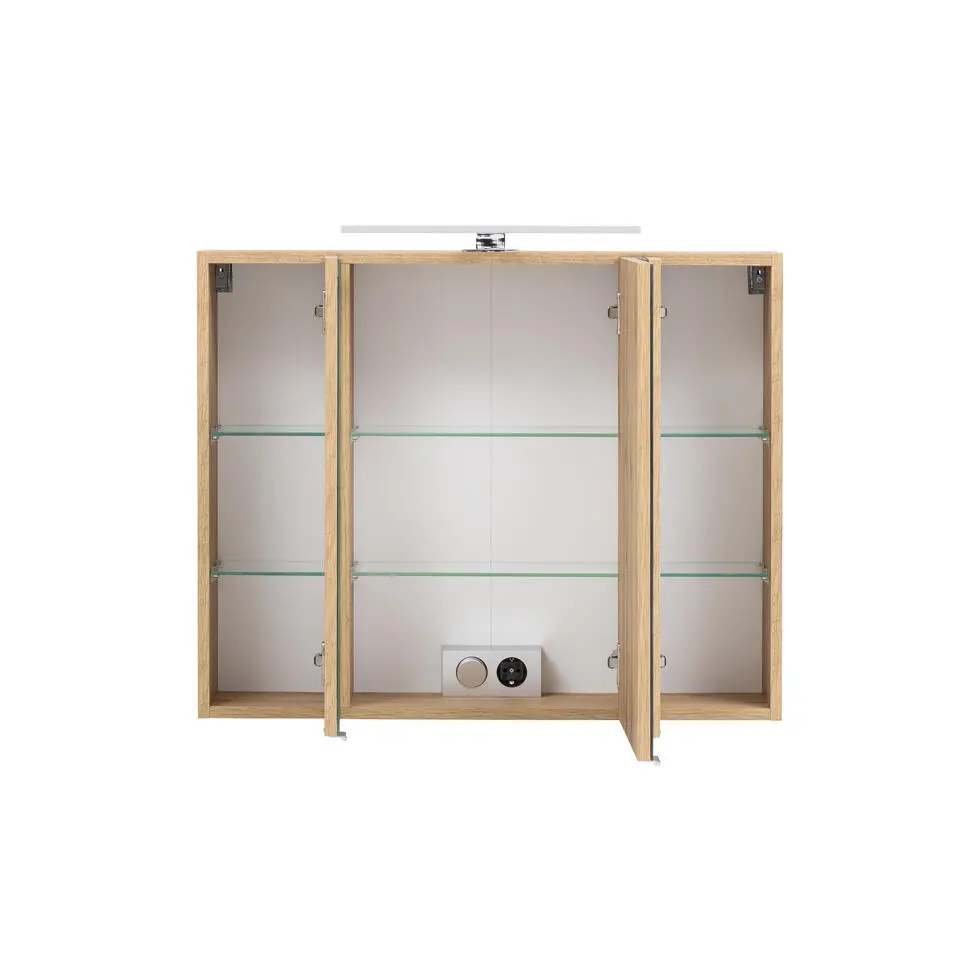 Spiegelkast Kornel/Luna 80cm 3 deuren & ledverlichting - eik