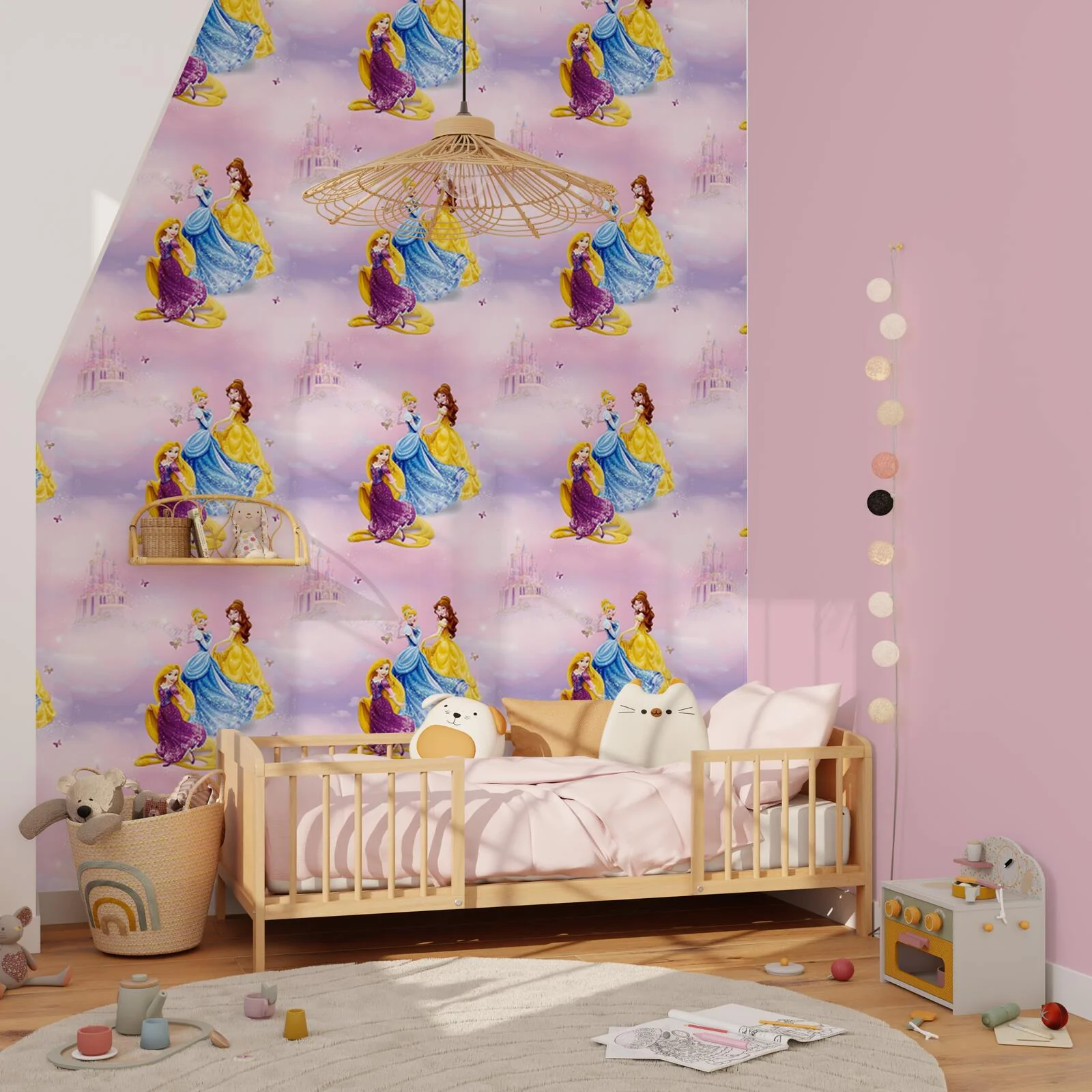 Papier peint PRINCESSES coloris rose dragée