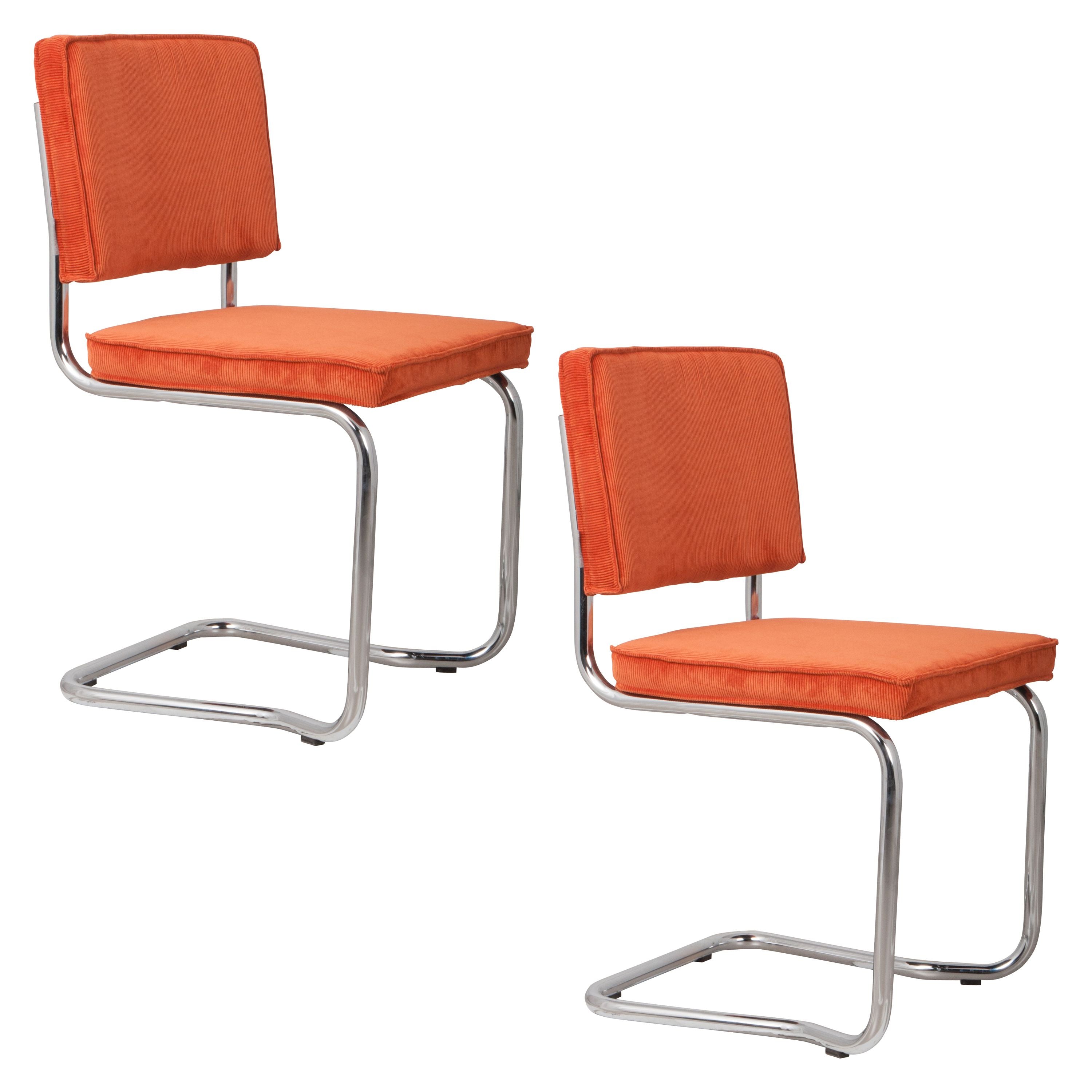 Zuiver Ridge Kink Rib Eetkamerstoelen Oranje - Set van 2