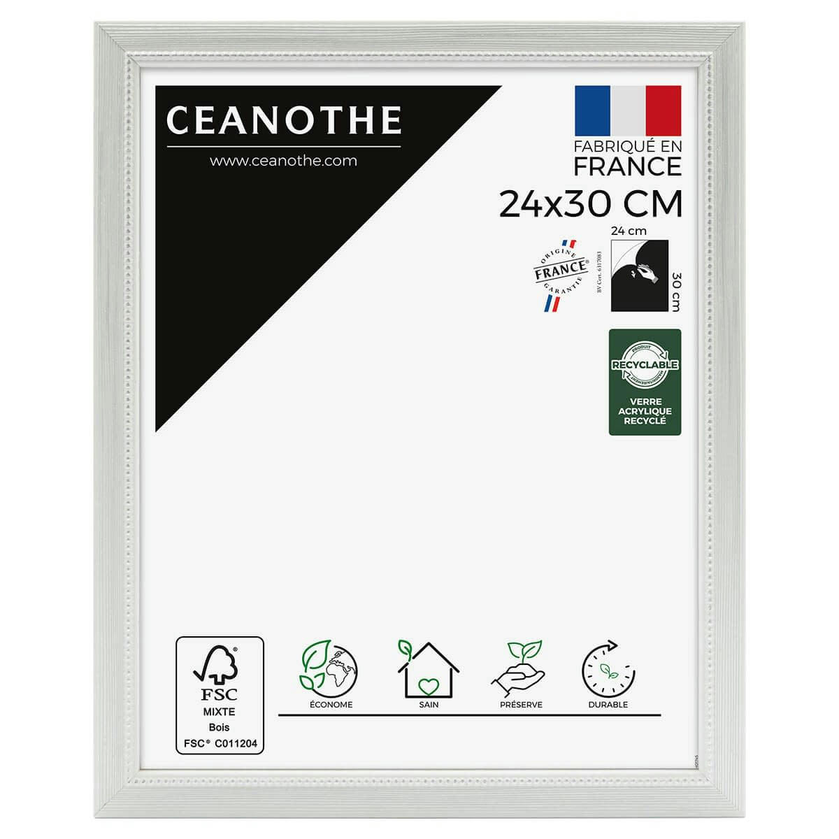 PERLE - Cadre photo gris clair 24x30 cm bois massif fsc