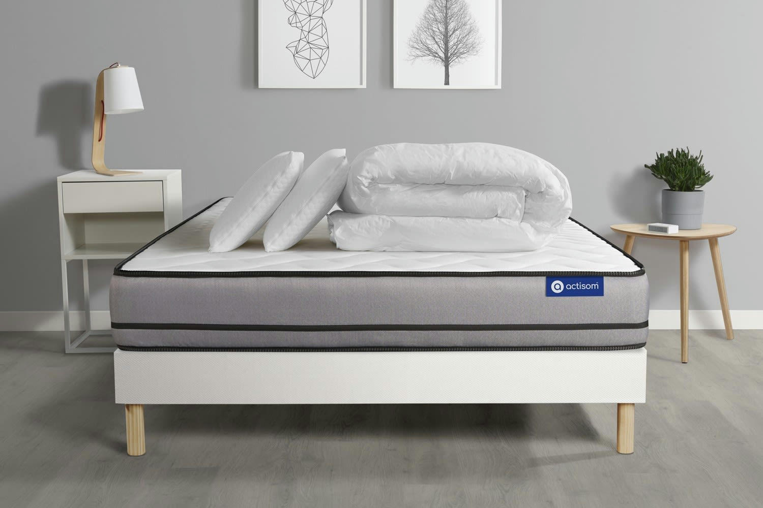 ACTIMEMO NIGHT - Pack prêt à dormir 200x200 cm sommier kit blanc