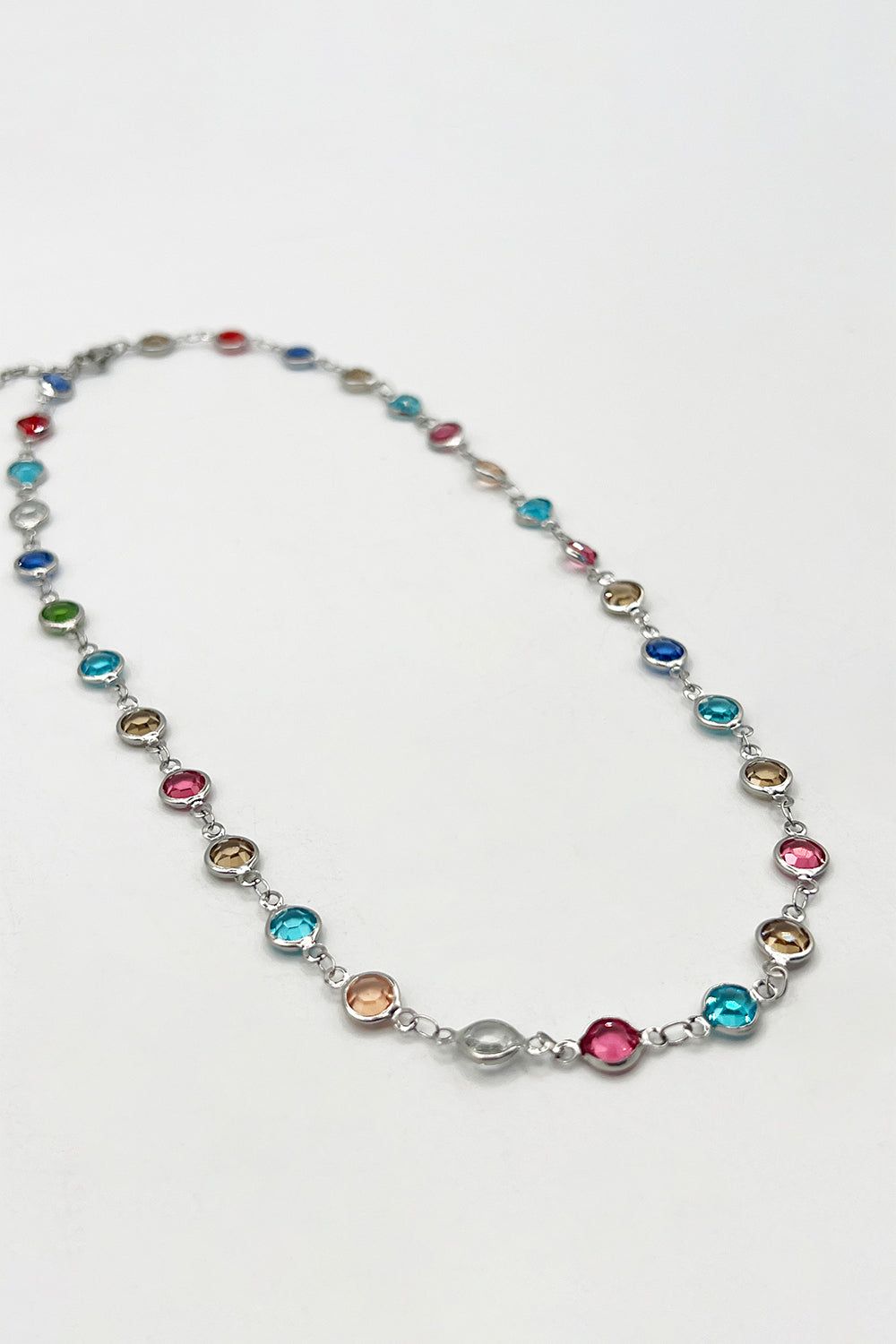 SVNX Crystal Chain Necklace in Multi - Stainless Steel - Gift Boxed