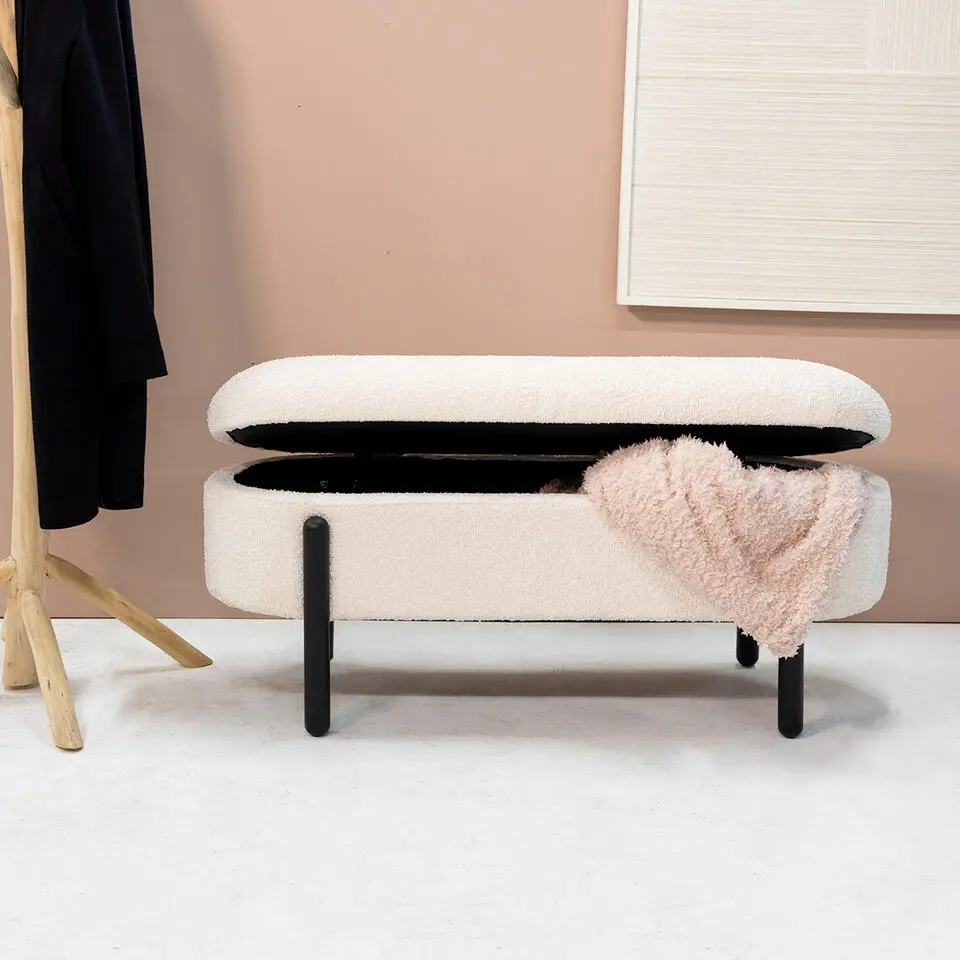 Opbergbank Stof Beige - Met Opbergruimte - 108x41x48cm - Vieve