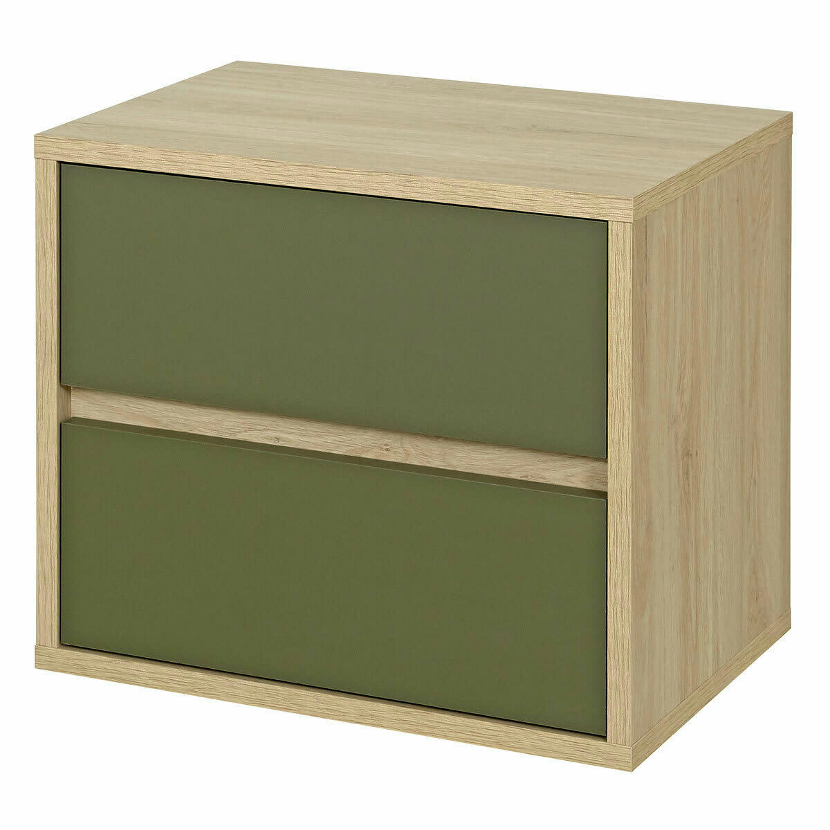 KIRA - Chevet 2 tiroirs effet bois chêne et vert