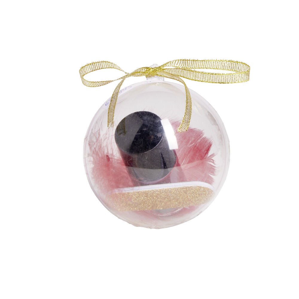 Boule de No&euml;l transparente Ø8cm avec lime et vernis à ongles rouge