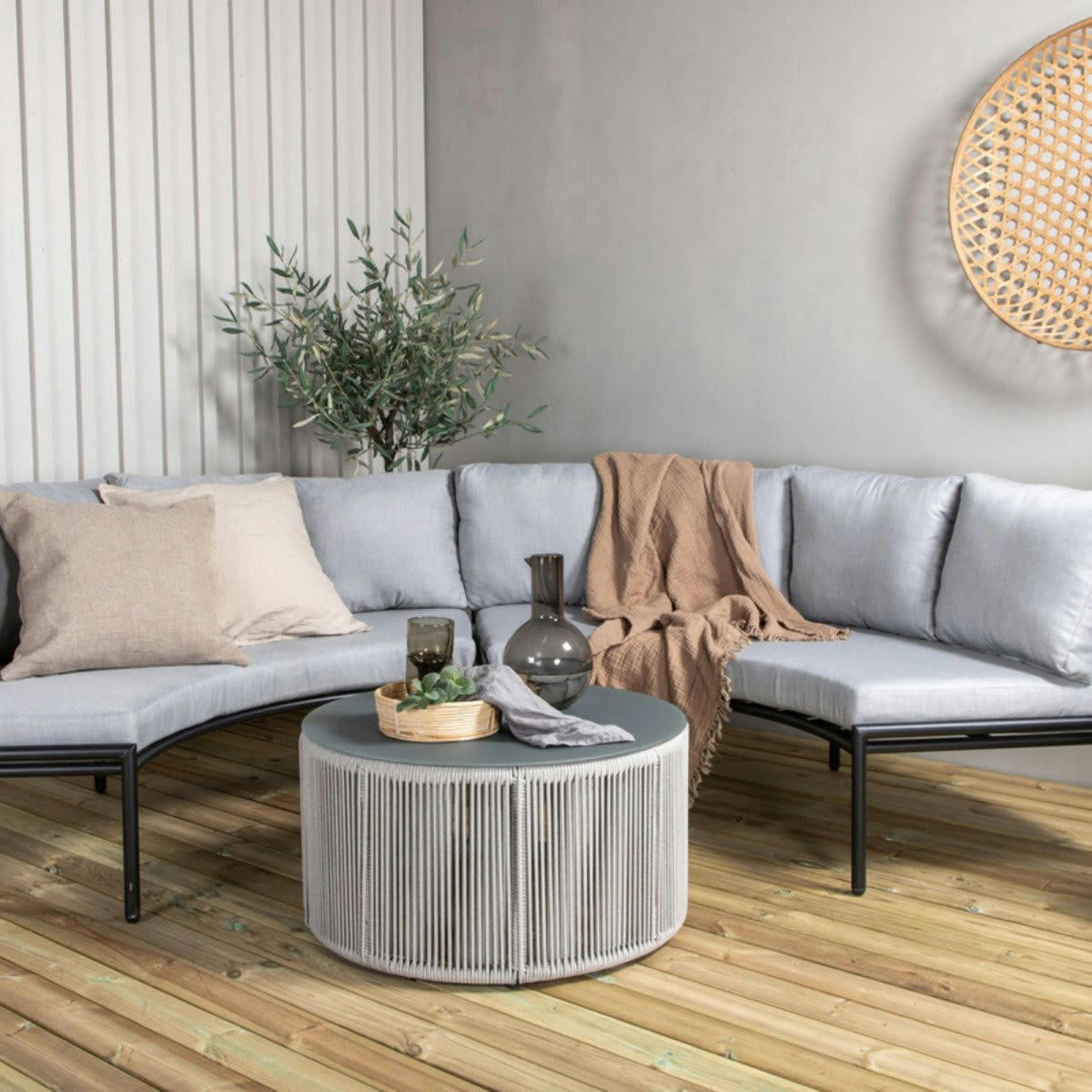 TOMAR - Salon de jardin moderne demi cercle en tissu gris