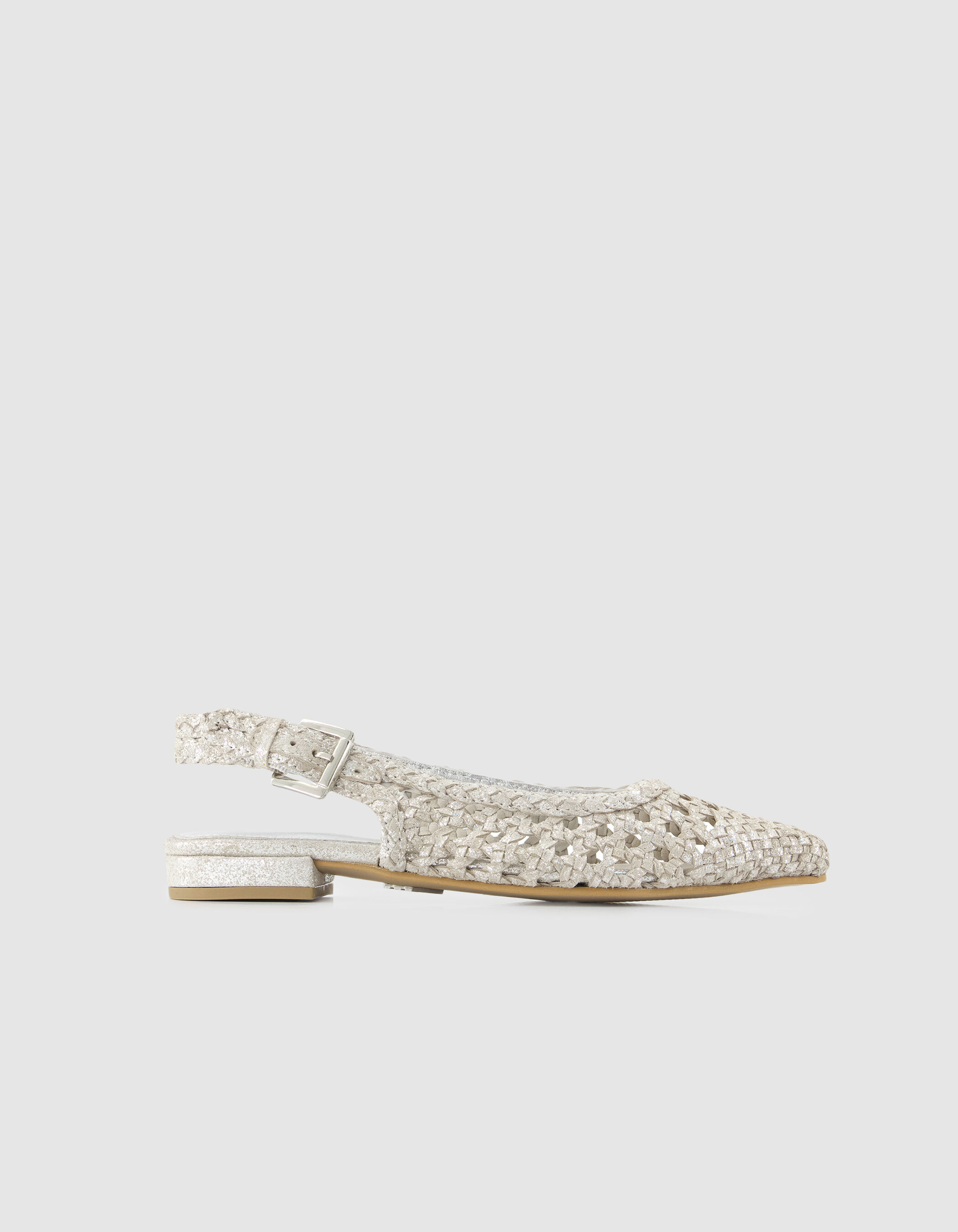 Ballerines slingback argentées cuir tressé Femme