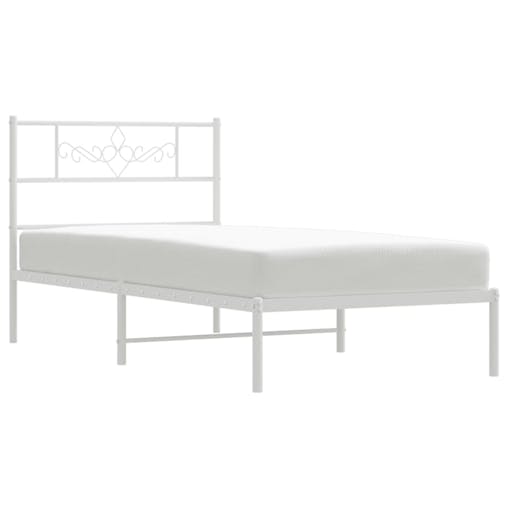NNEVL Metal Bed Frame with Headboard White 107x203 cm