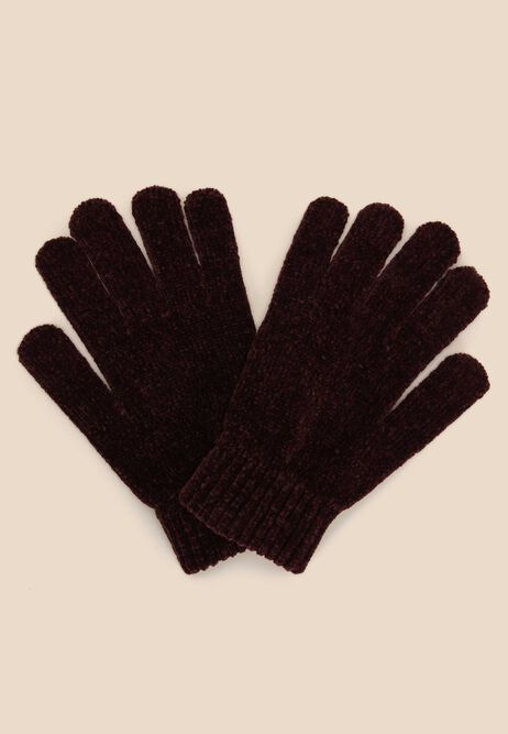 Womens Burgundy Chenille Gloves