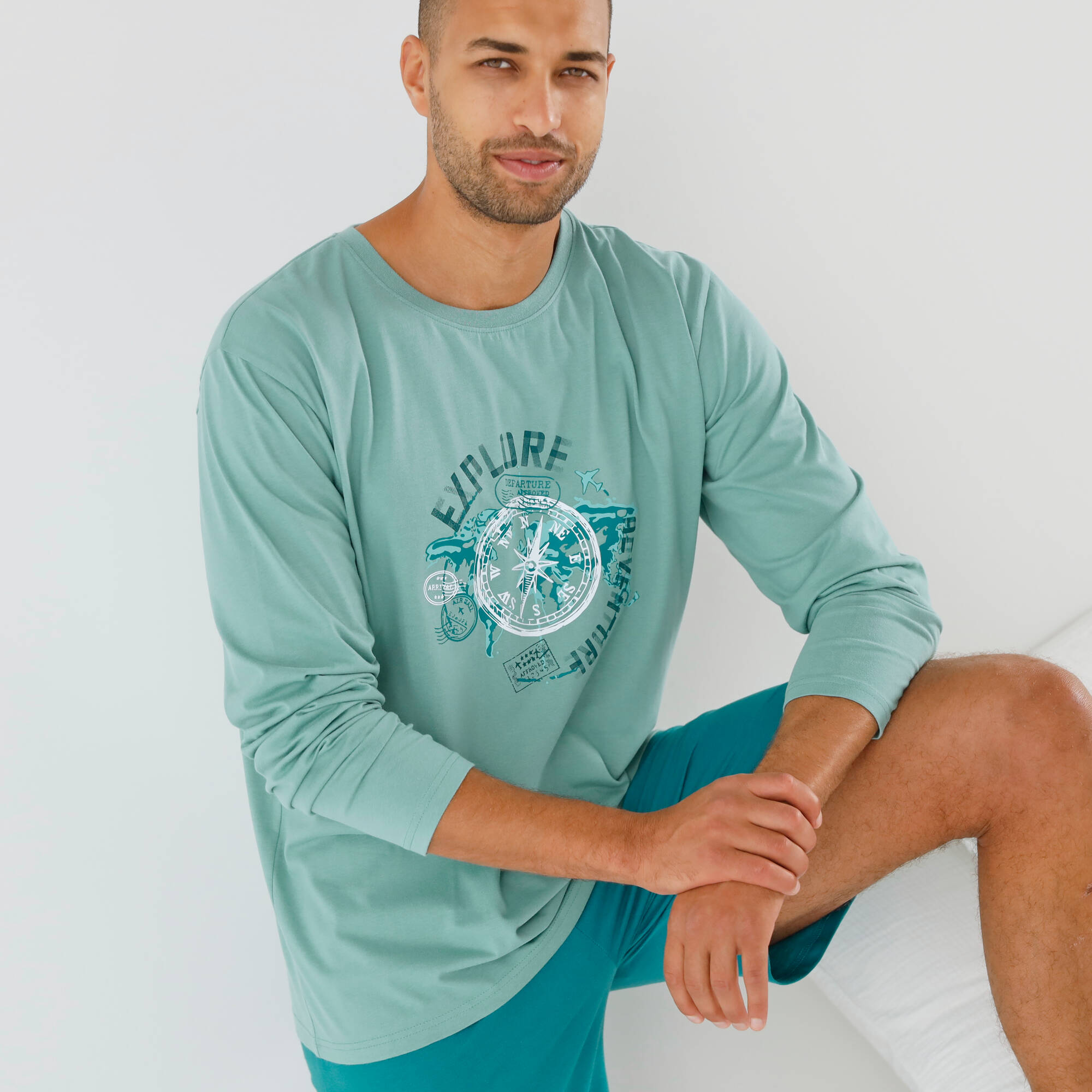 T-shirt pyjama motif devant manches longues