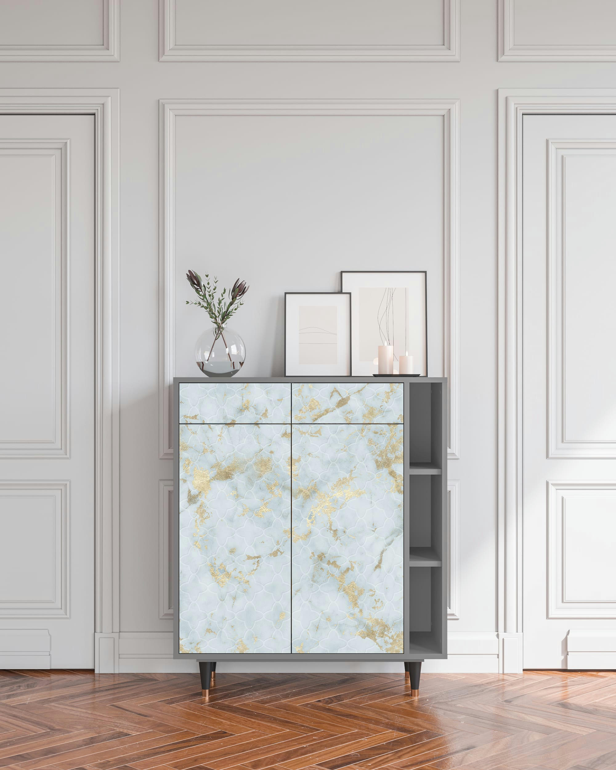 GOLDEN WAVES - Buffet  blanc clair 2 tiroirs et 2 portes L 94 cm