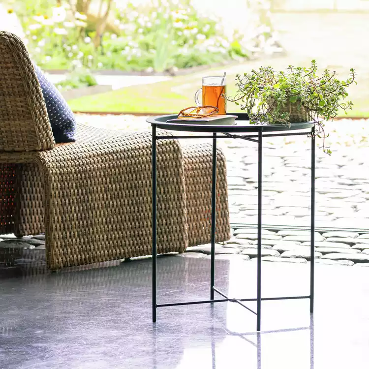 Habitat Pula Folding Metal Garden Side Table - Black