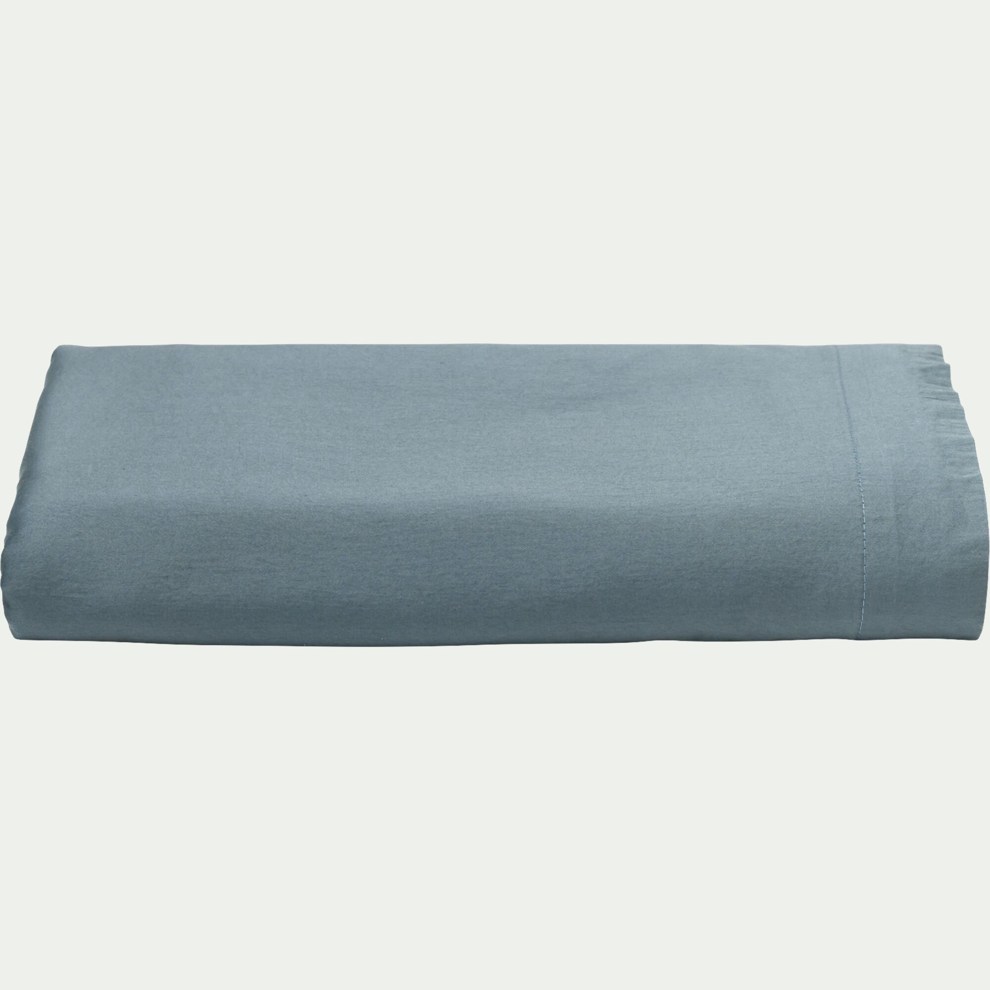 SATINE - Drap plat en satin lavé 270x300cm - bleu orage