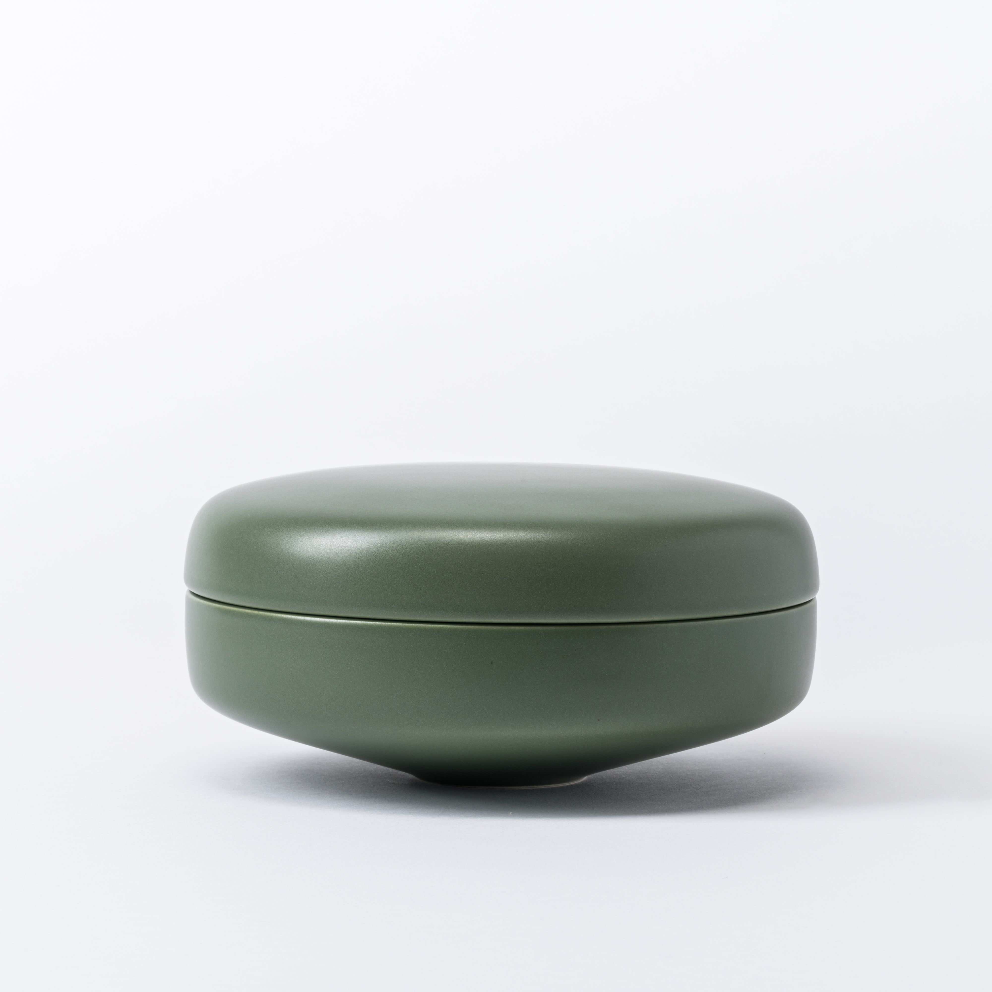 Large Elm Green Lidded Box - Wide Pebble Ceramic Jar