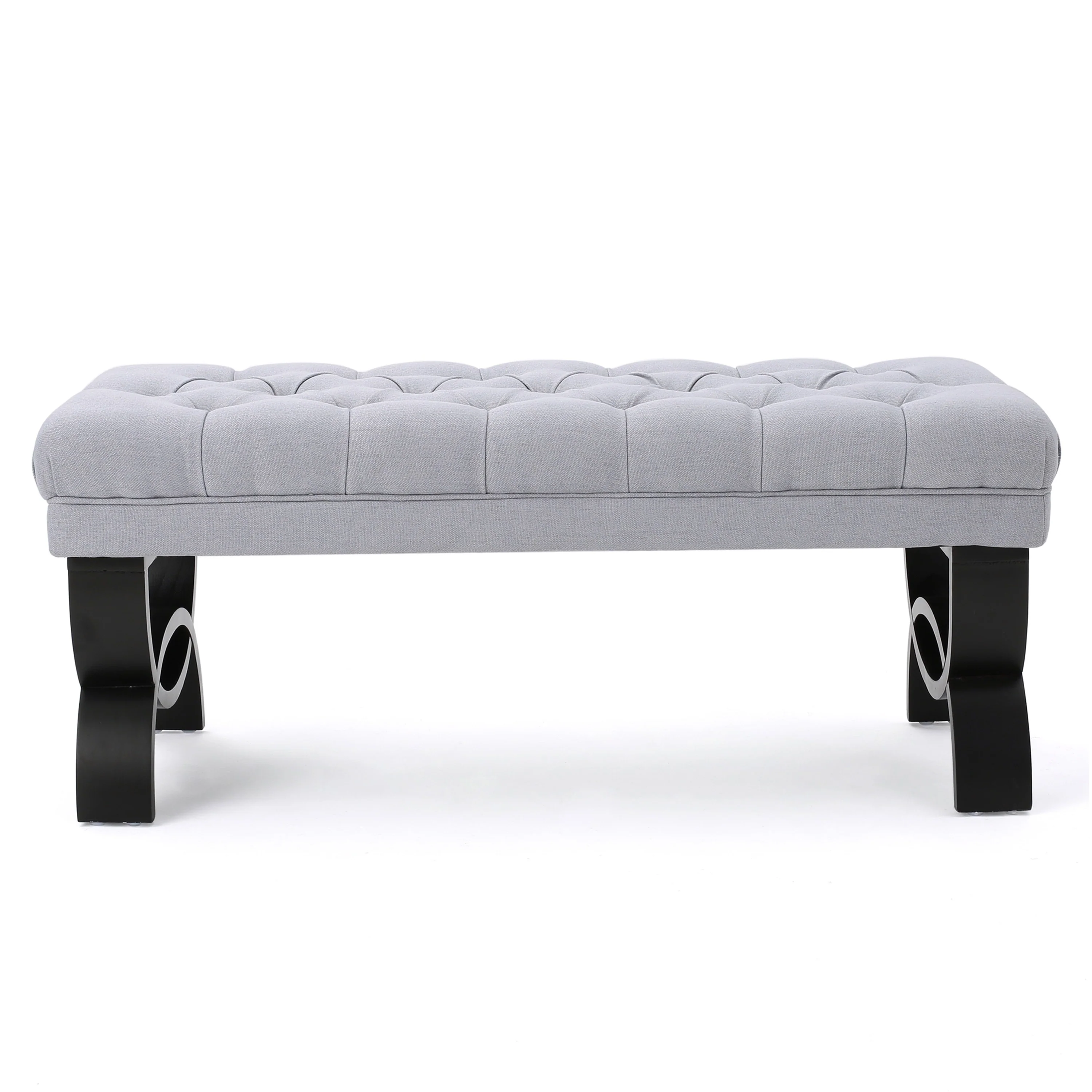 Riam Ottoman Bench, 41 Inch, Button Tufted, Rounded Birch Wood Legs