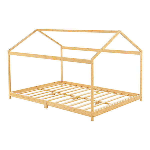 Lit cabane Vindafjord pour enfant 140 x 200 cm forme maison bambou naturel en.casa