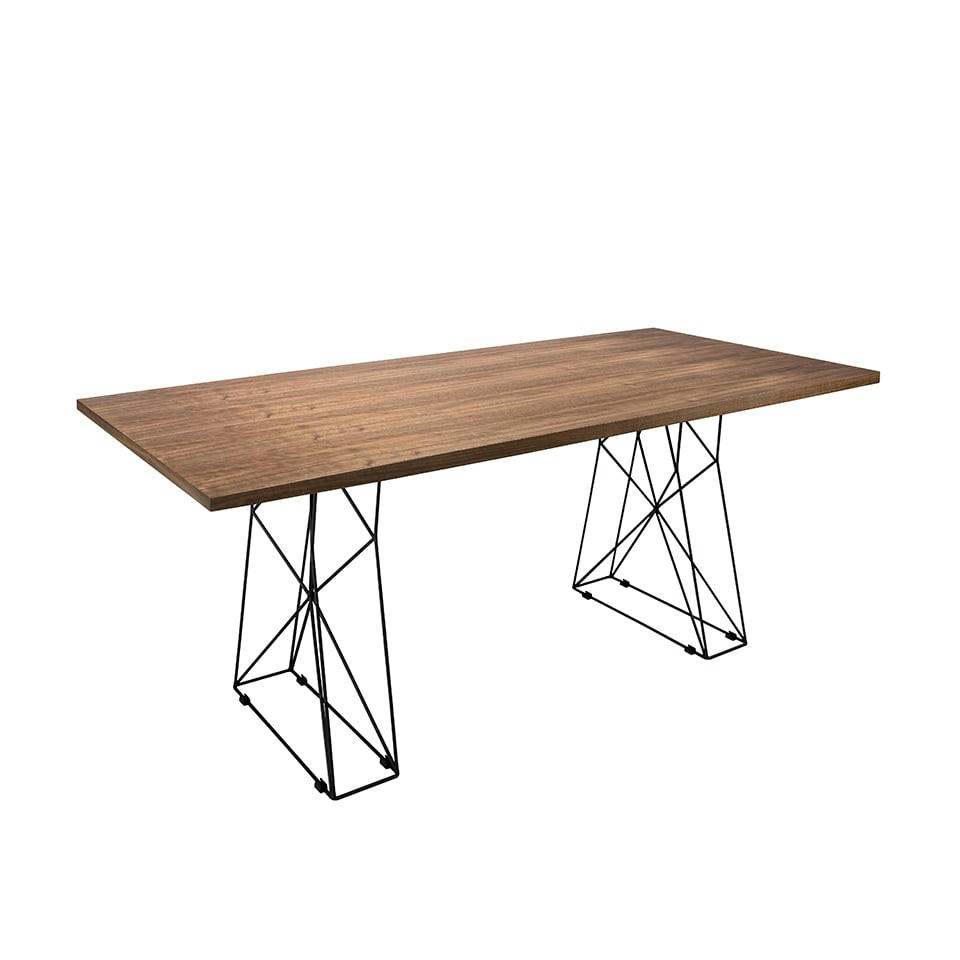 - Table à manger effet bois noyer et acier noir 200 x 95 x 76 cm.