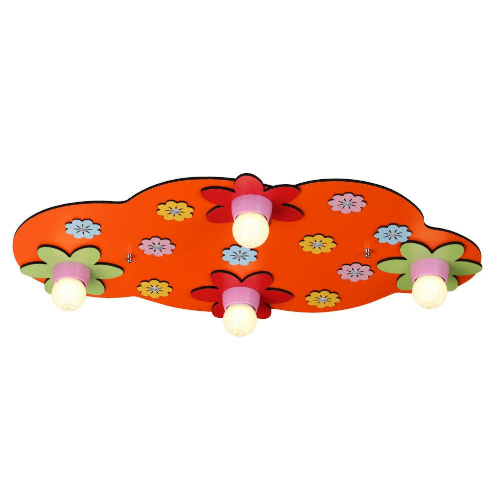 FLORAL - Plafonnier en forme de nuage rouge et fleurs multicolores