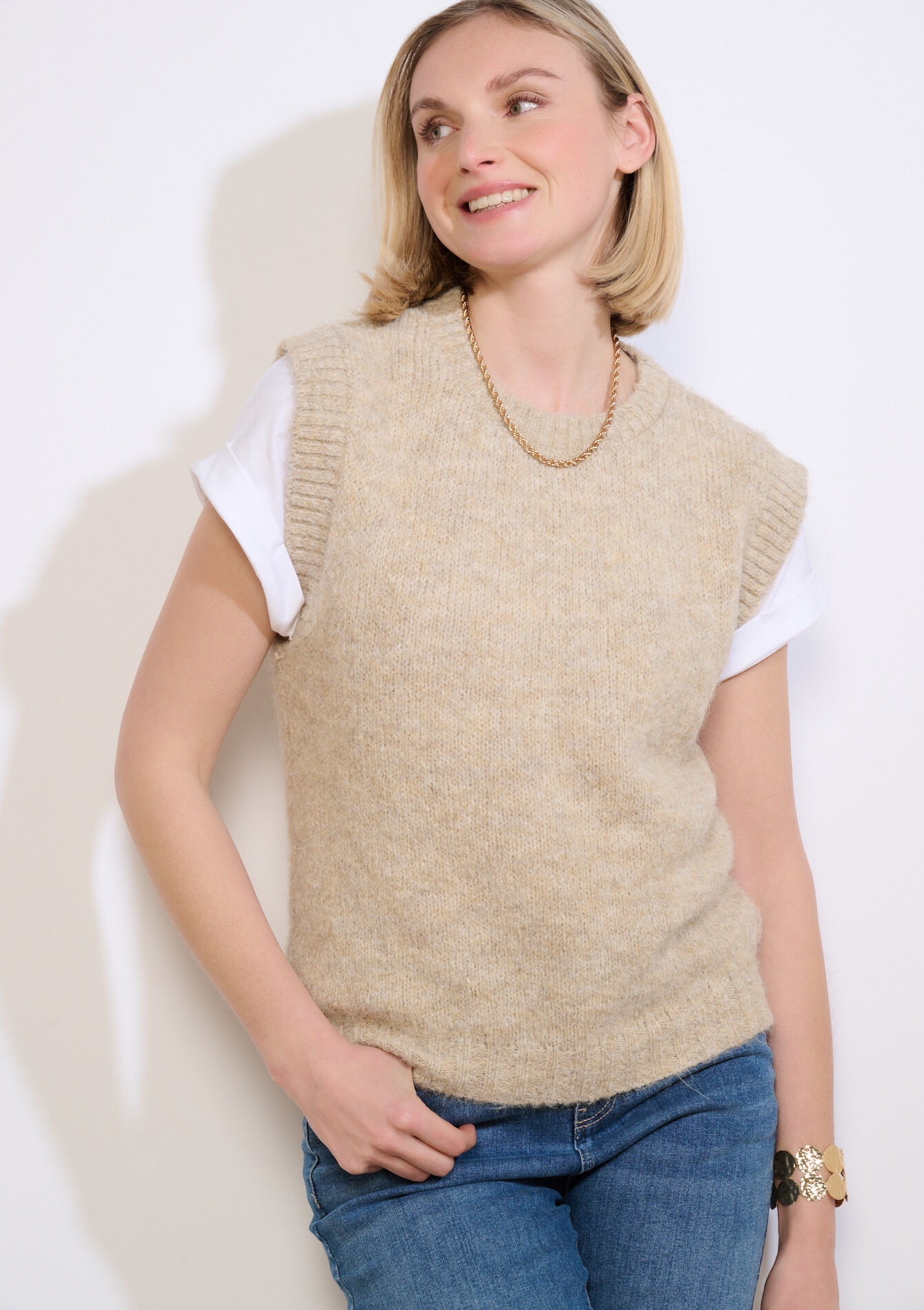 Mouwloos gebreid top