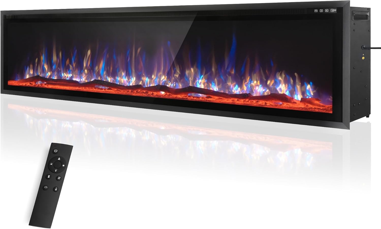 PHI VILLA 72 Electric Fireplace Wall Mounted, Recessed Wall Fireplace Electric with Crystal, Fake Charcoal & Firewood Bed for Indoor, Remote Control, 750W/1500W, Timer, Ultra-Narrow Bezel