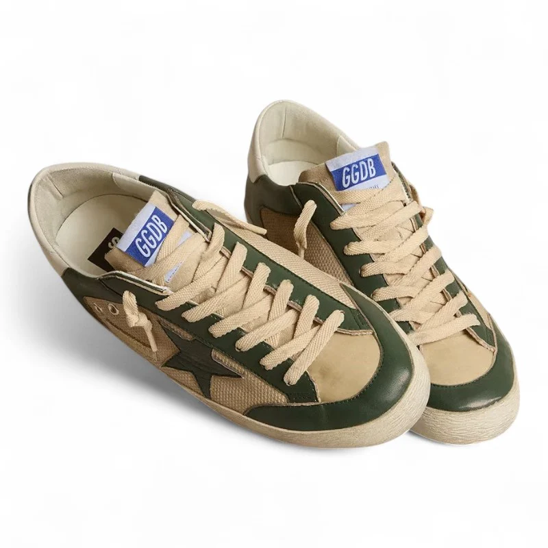 Super-Star LTD sneakers in cream mesh and green nappa leather with a matching nappa star