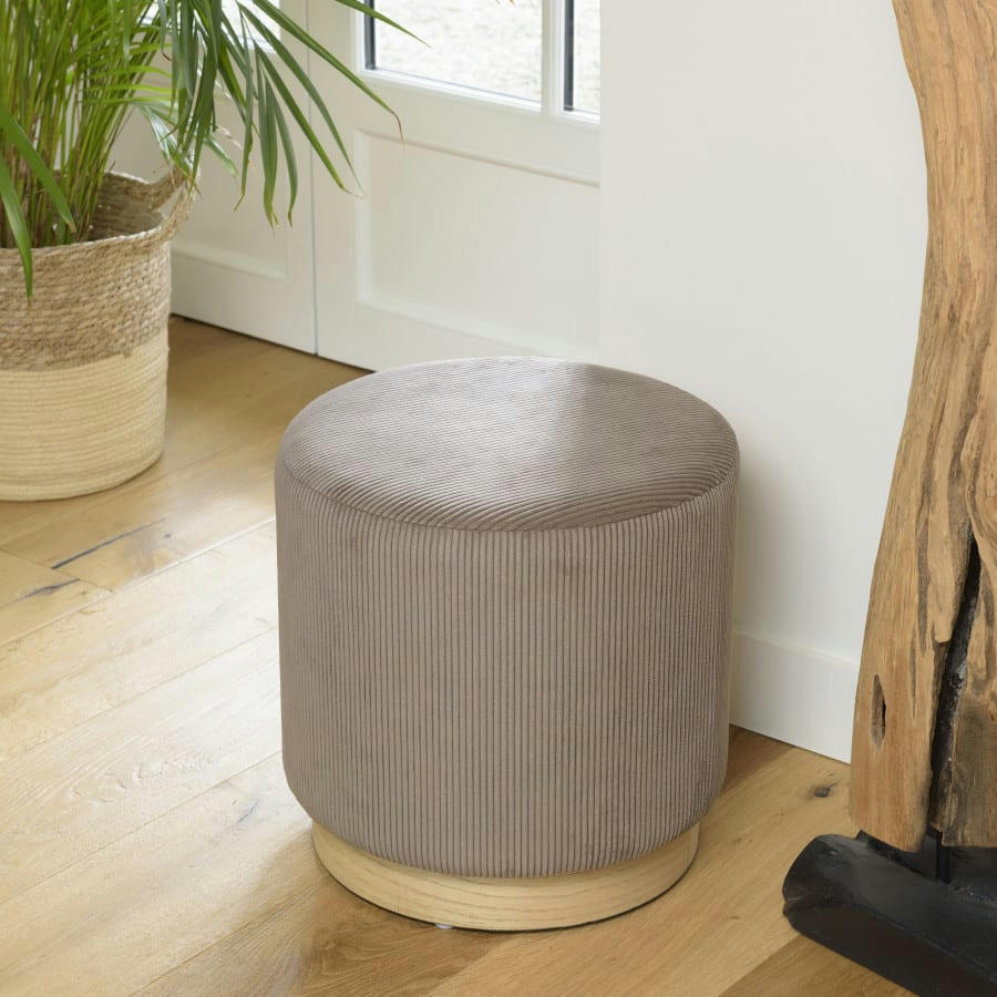 ALBANE - Tabouret velours cotelé maron base en bois