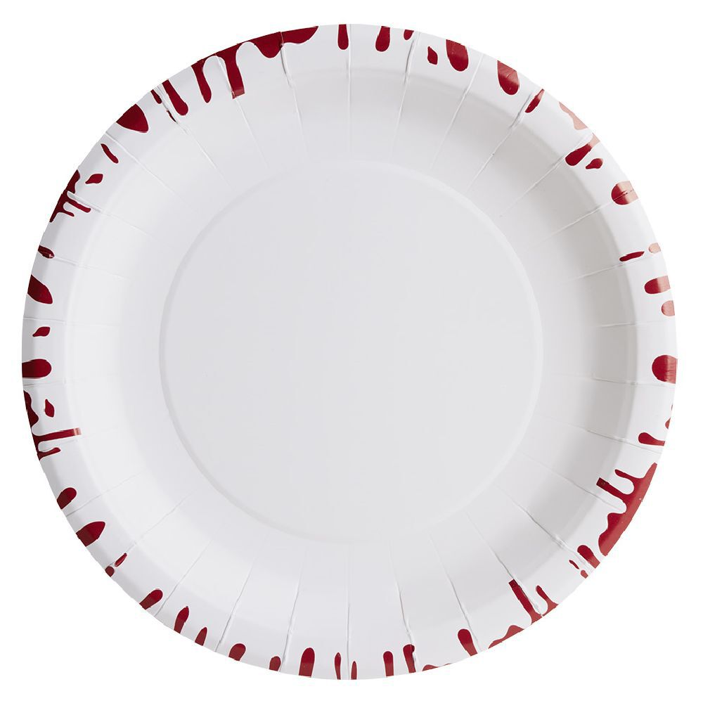 Lot de 10 assiettes rondes en carton Halloween motif sang coulant