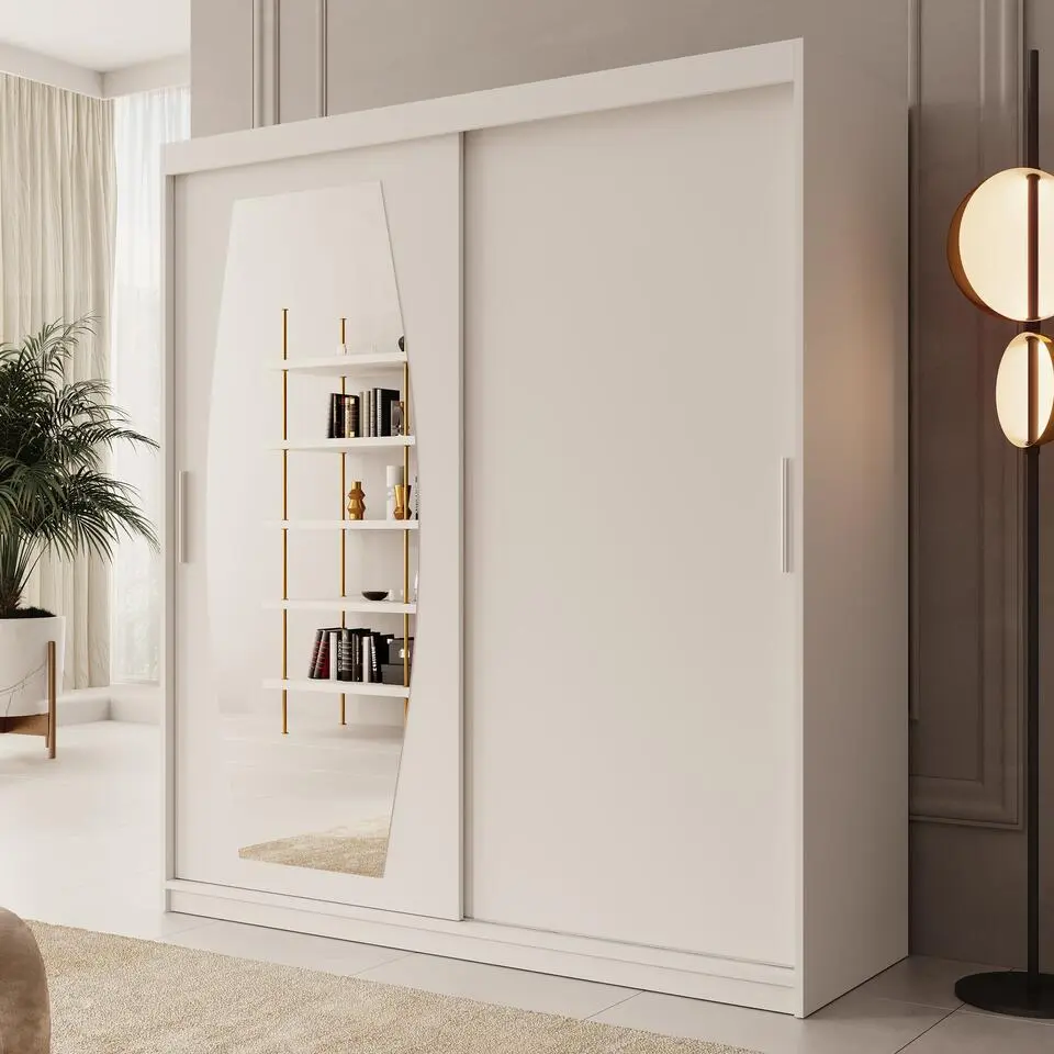 Meubella - Kledingkast Azai - Wit - 180 cm - Met spiegel